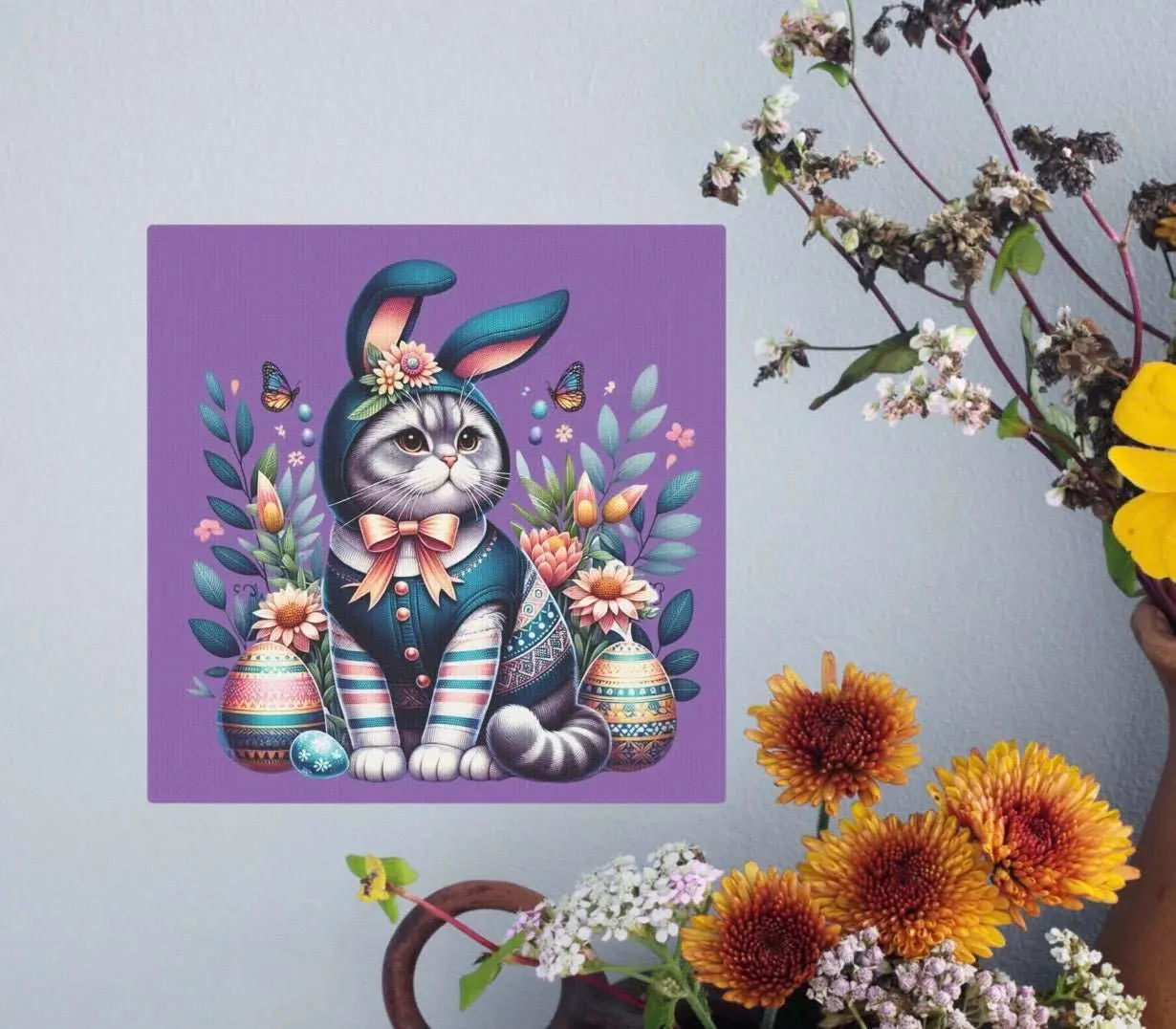 Blue Easter Bunny- Easter Wall Art Decor - Purple - Canvas