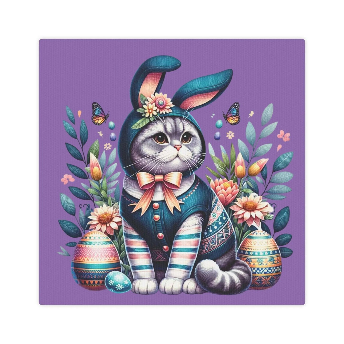 Blue Easter Bunny- Easter Wall Art Decor - Purple - Canvas