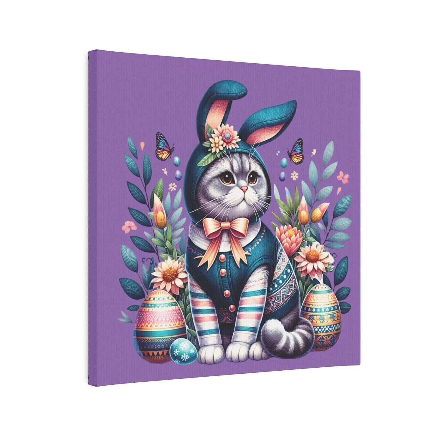 Blue Easter Bunny- Easter Wall Art Decor - Purple - Canvas