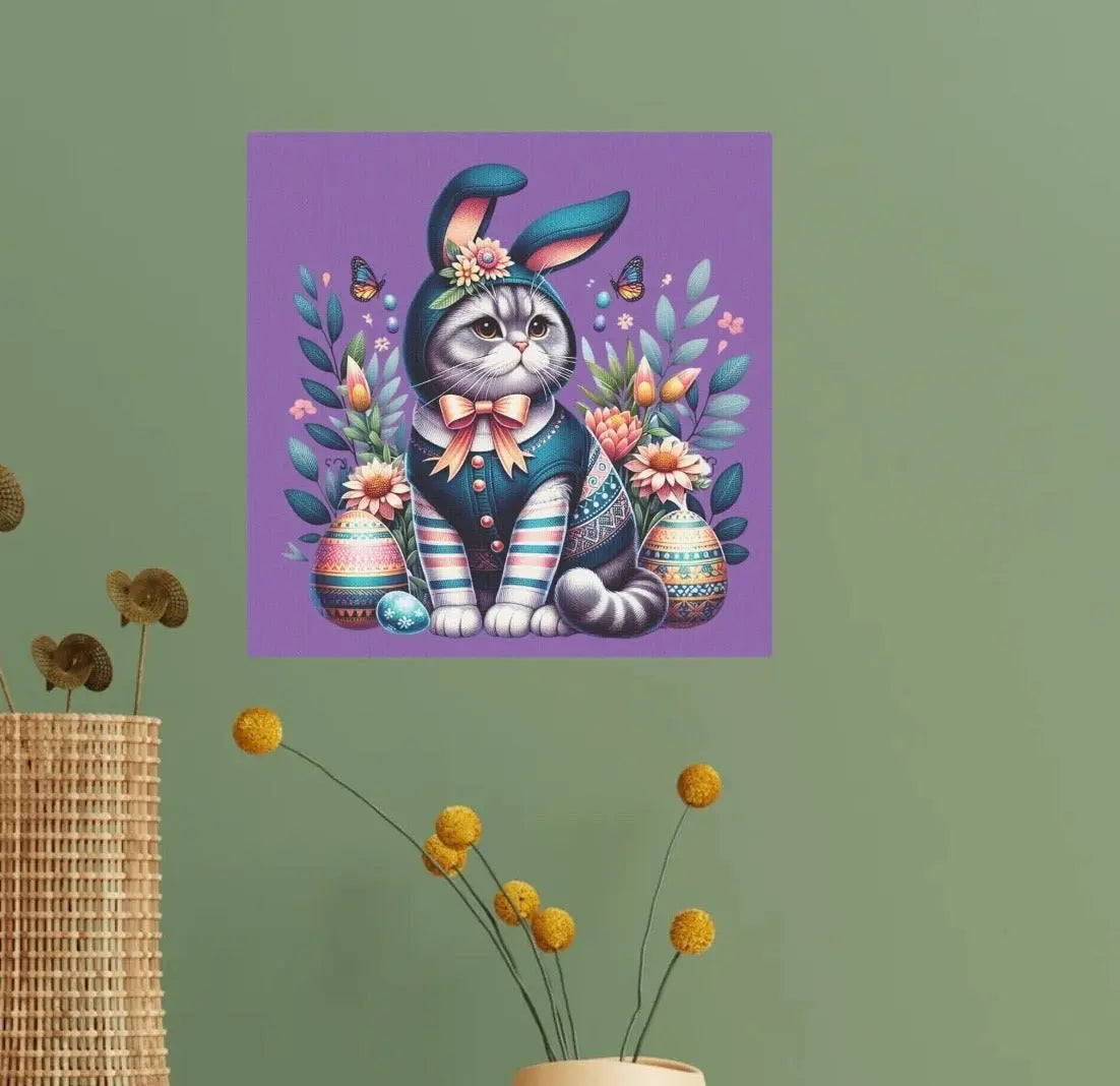 Blue Easter Bunny- Easter Wall Art Decor - Purple - Canvas