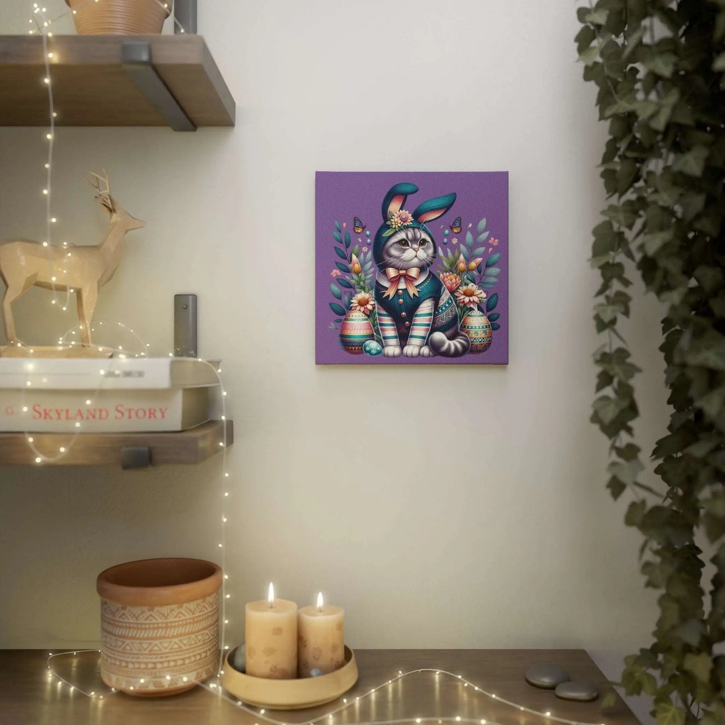 Blue Easter Bunny- Easter Wall Art Decor - Purple - Canvas