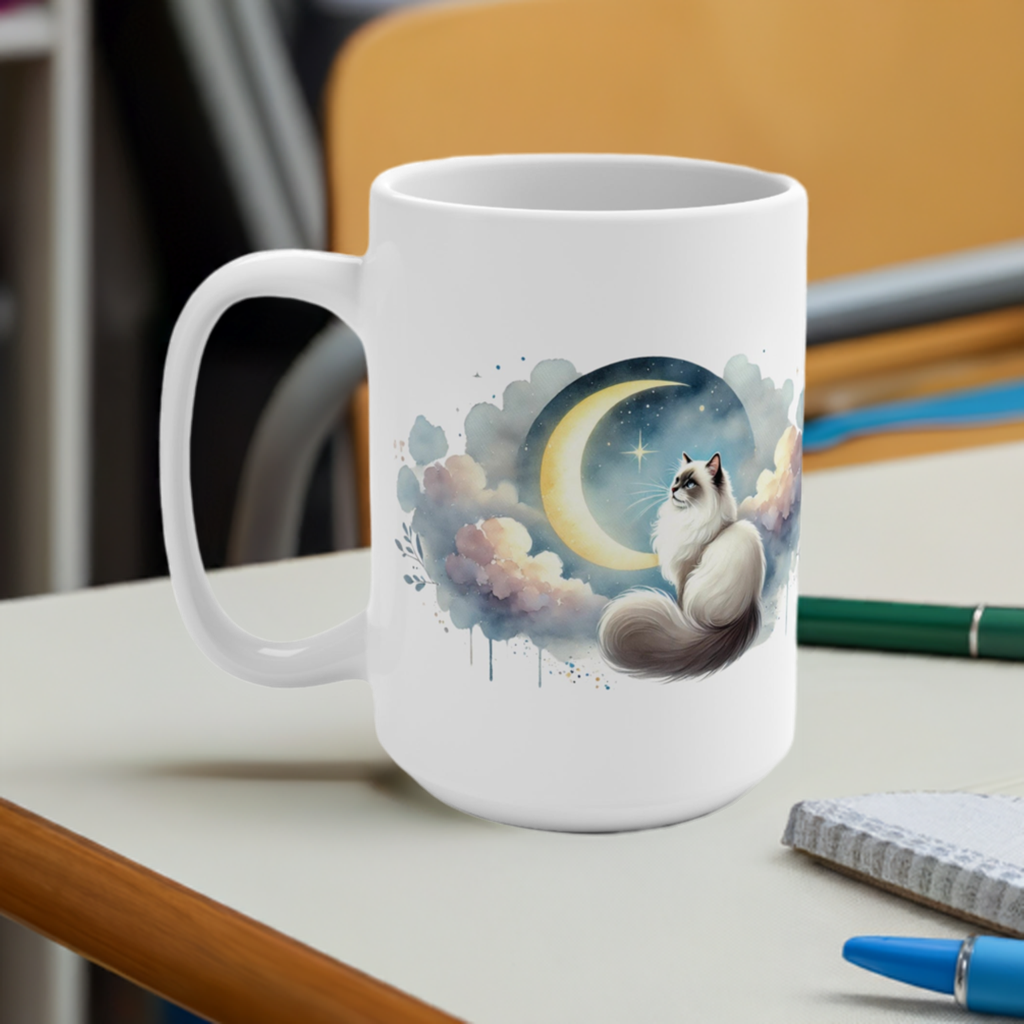 Crescent Moon Wishes - Cat Lover - Mug 15oz