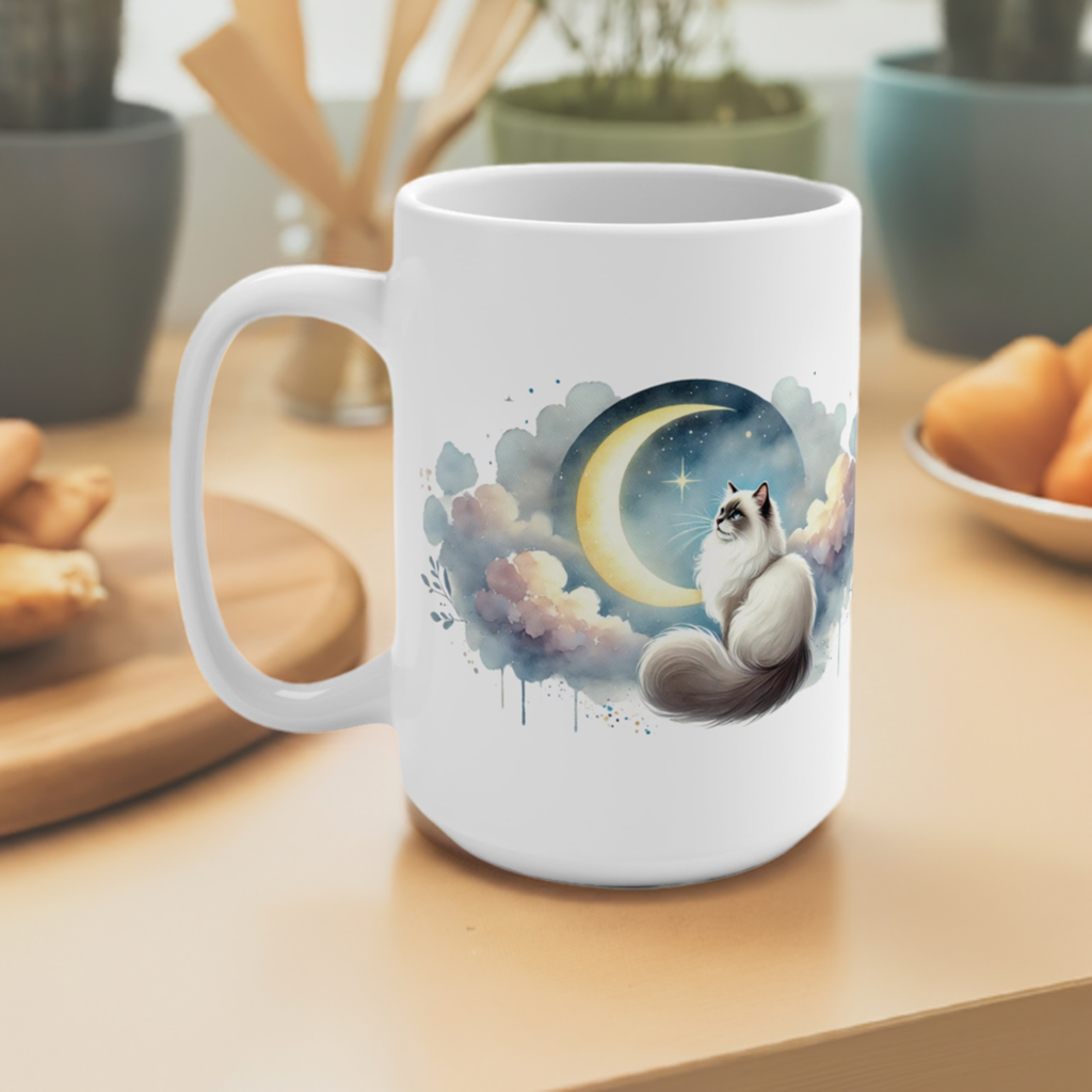 Crescent Moon Wishes - Cat Lover - Mug 15oz