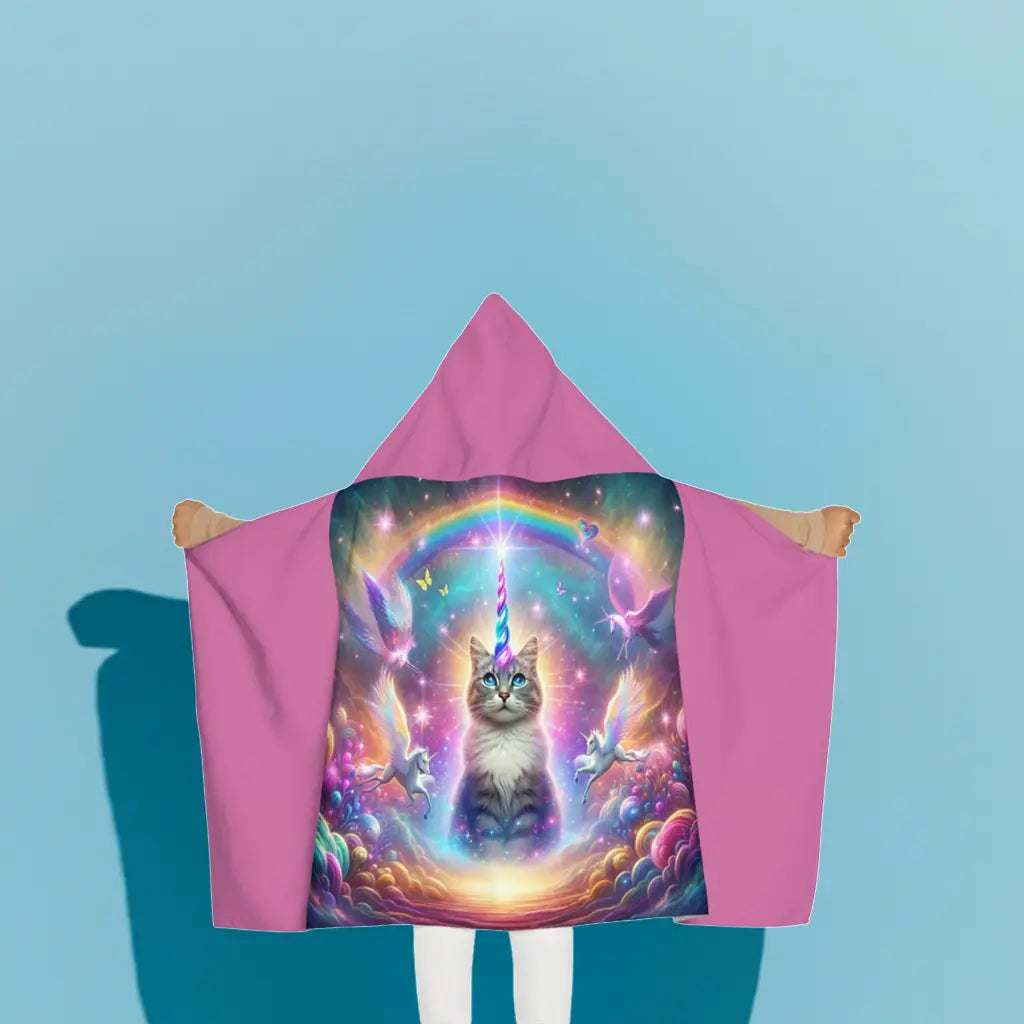 Caticorn - Cat Unicorn - Rainbow - Youth Hooded Towel - Pink