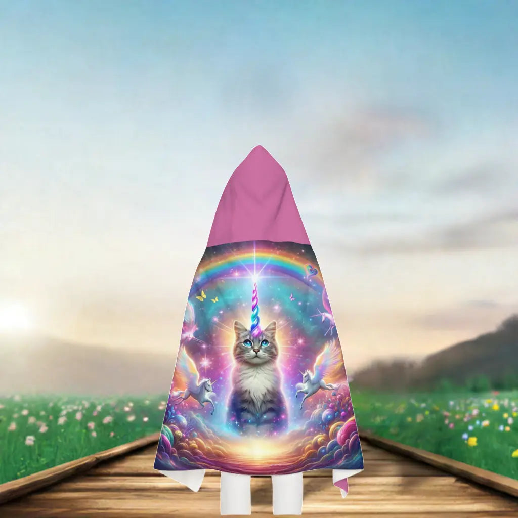 Caticorn - Cat Unicorn - Rainbow - Youth Hooded Towel - Pink