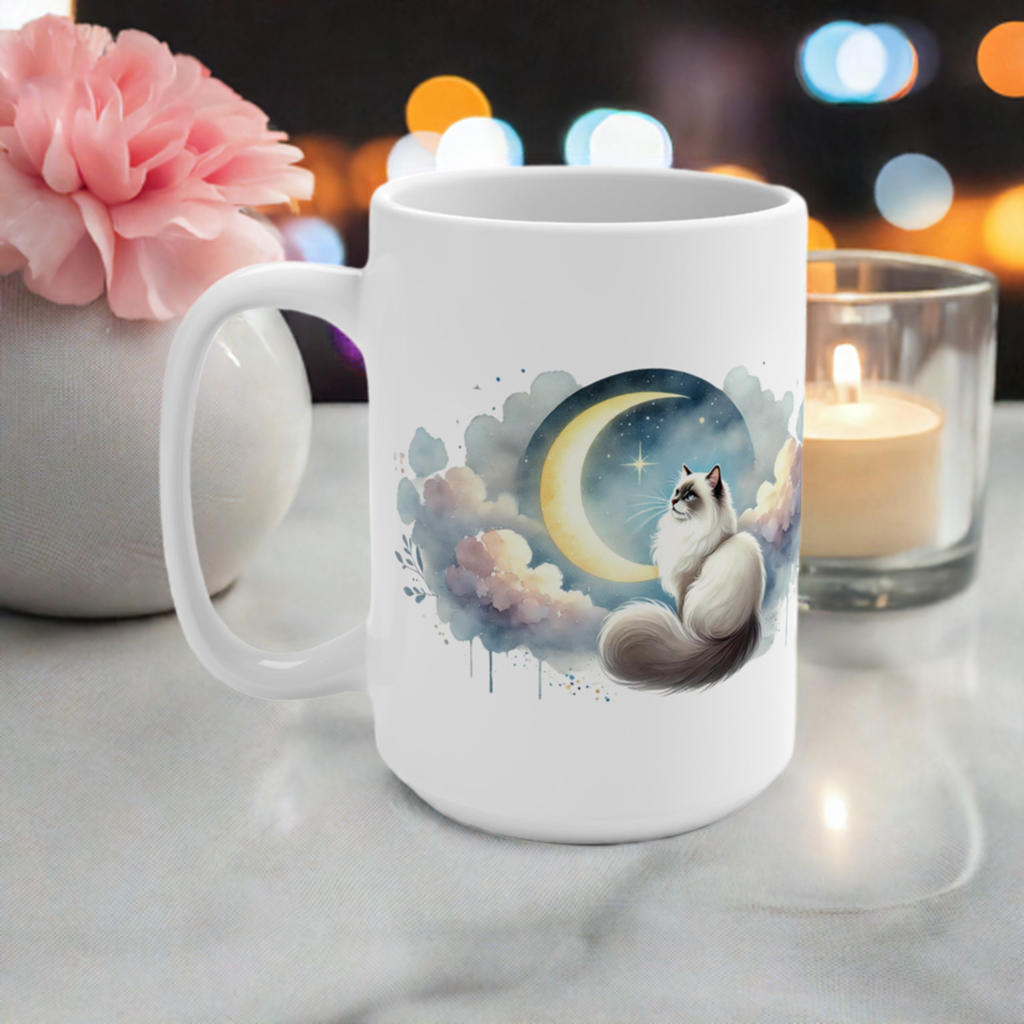 Crescent Moon Wishes - Cat Lover - Mug 15oz