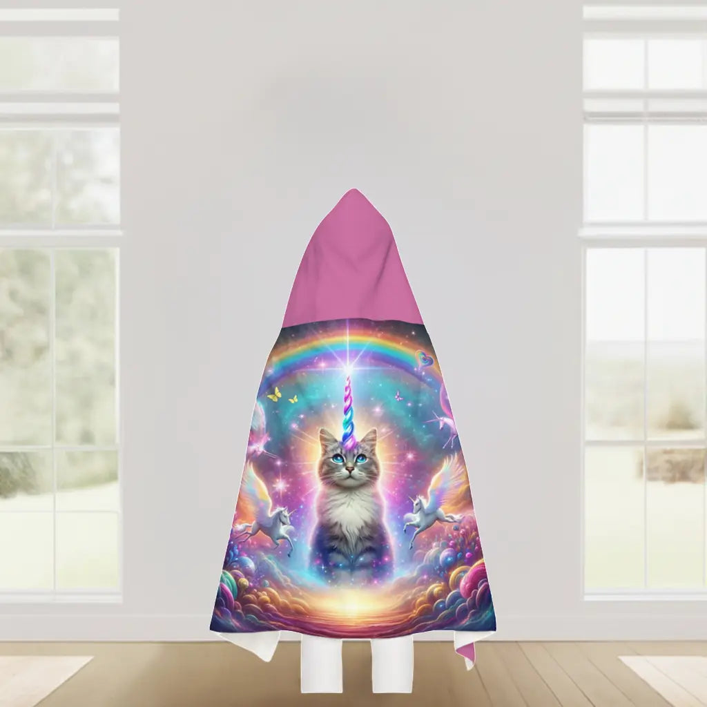 Caticorn - Cat Unicorn - Rainbow - Youth Hooded Towel - Pink