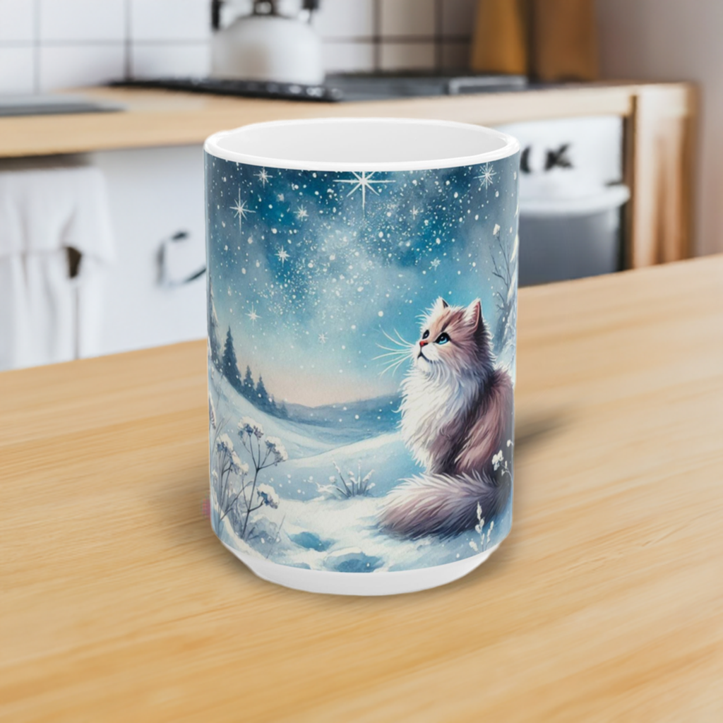 Winter Star Gazing - Cat Lover - Ceramic Mug, (11oz, 15oz)
