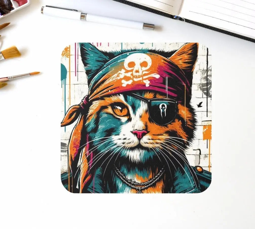 Graffiti Cat Pirate - Cat Lover - Coaster - Home Decor