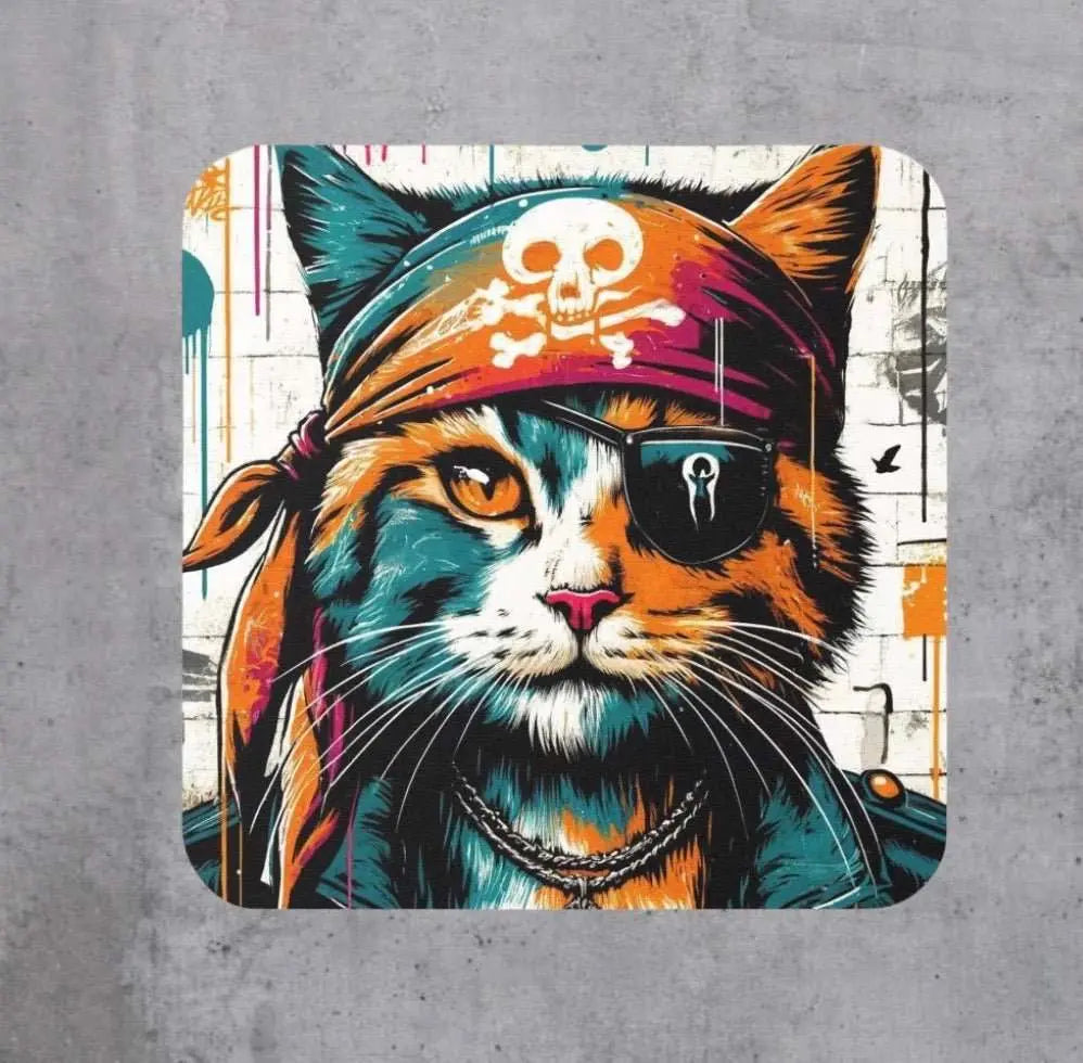 Graffiti Cat Pirate - Cat Lover - Coaster - Home Decor