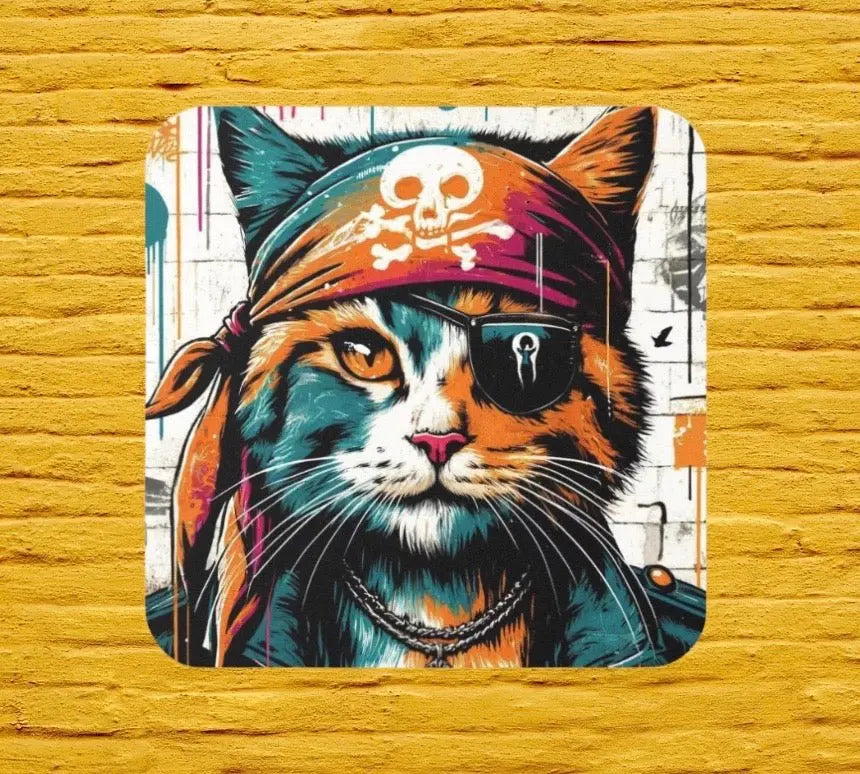 Graffiti Cat Pirate - Cat Lover - Coaster - Home Decor