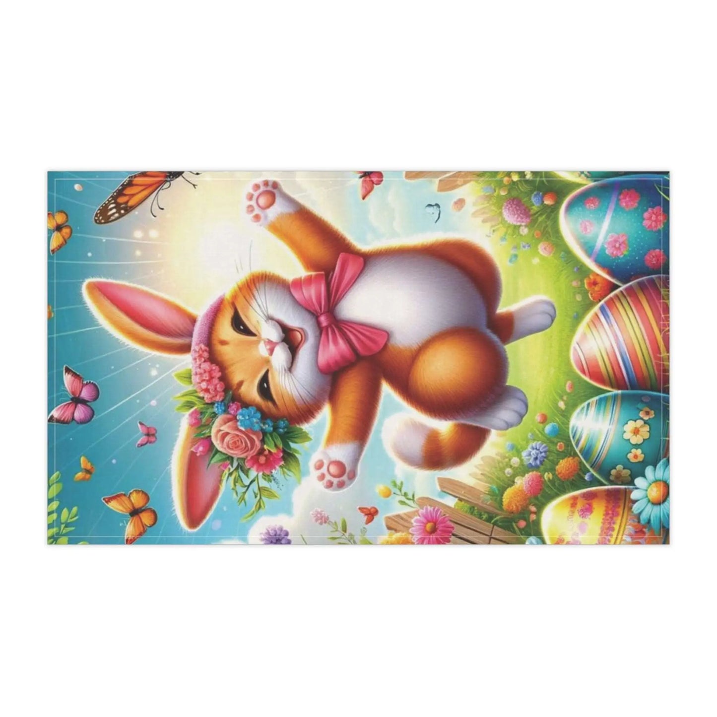 Happy Cat Easter Bunny - Kitchen Tea Towel - Home Decor