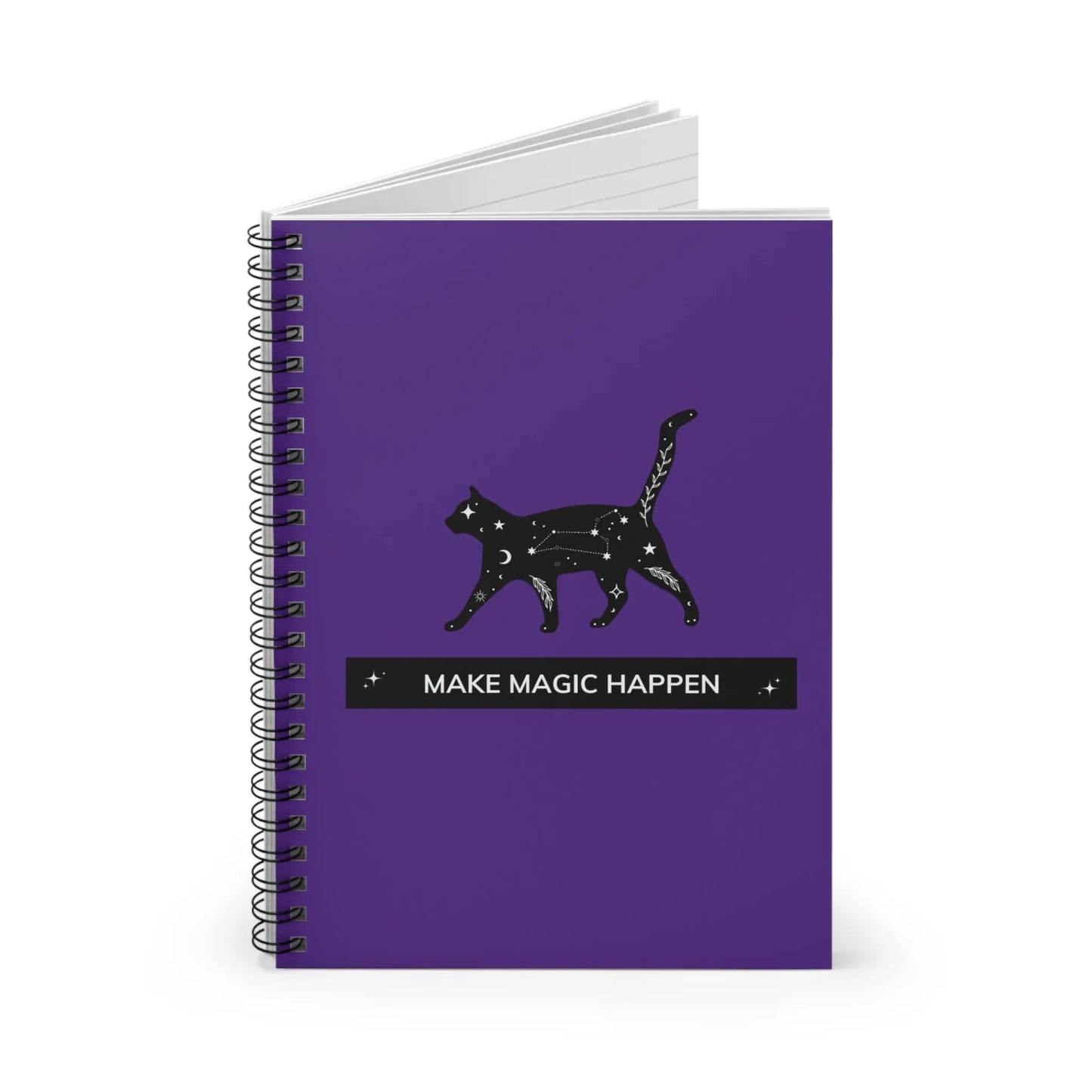 Make Magic Happen- Black Cat - Spiral Notebook - Ruled Line - Paper products