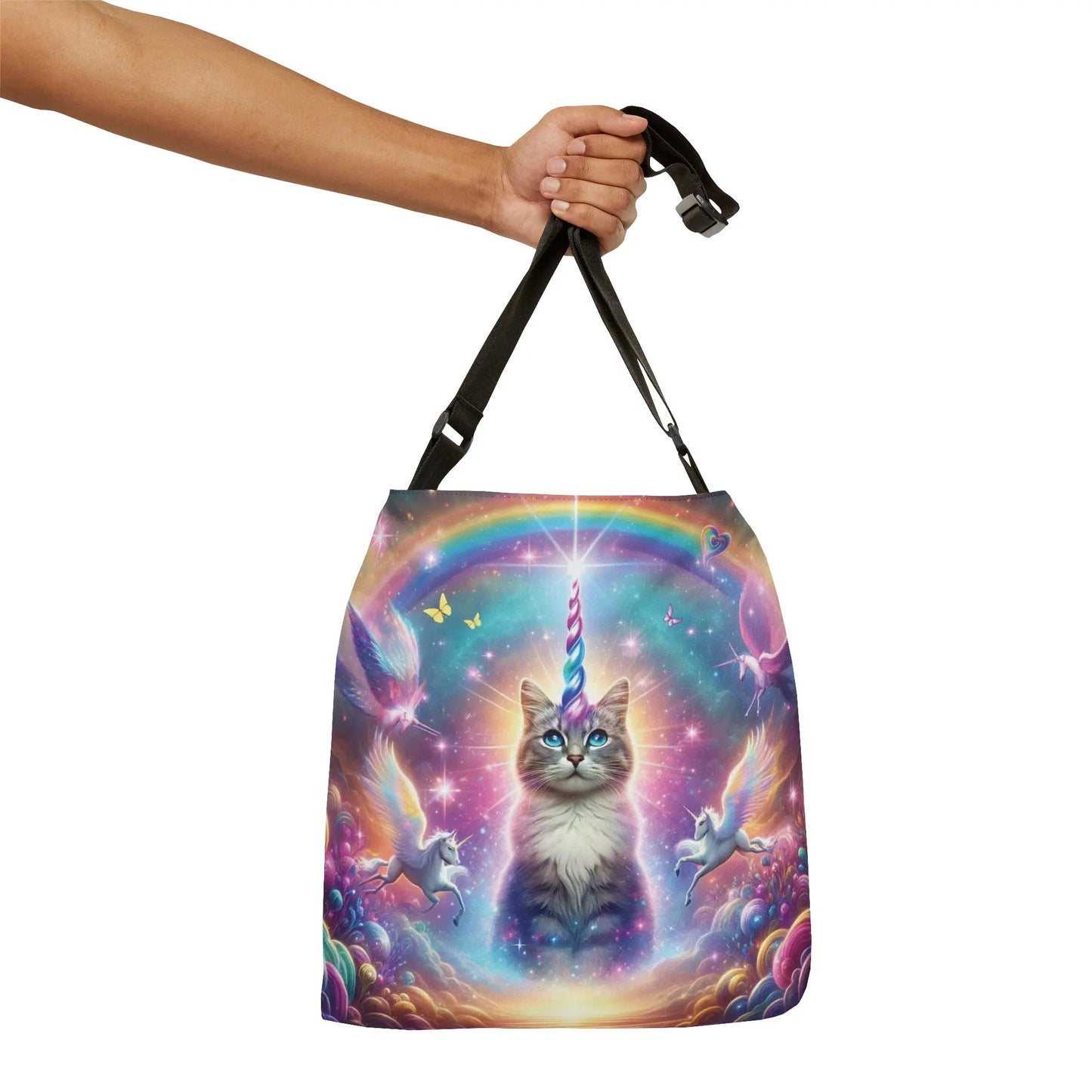 Rainbow Caticorn - Cat Unicron - Cat Lover - Adjustable Strap Tote Bag - Bags