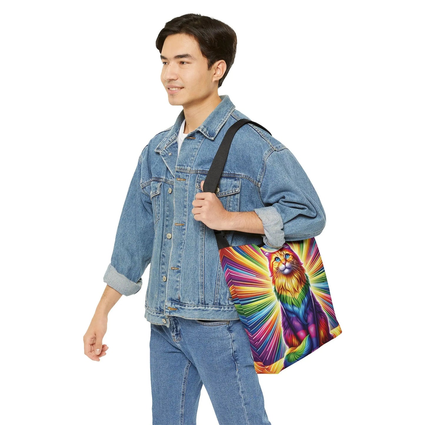Rainbow Fluffy Cat - Adjustable Strap -Two Sizes - Tote Bag - Bags