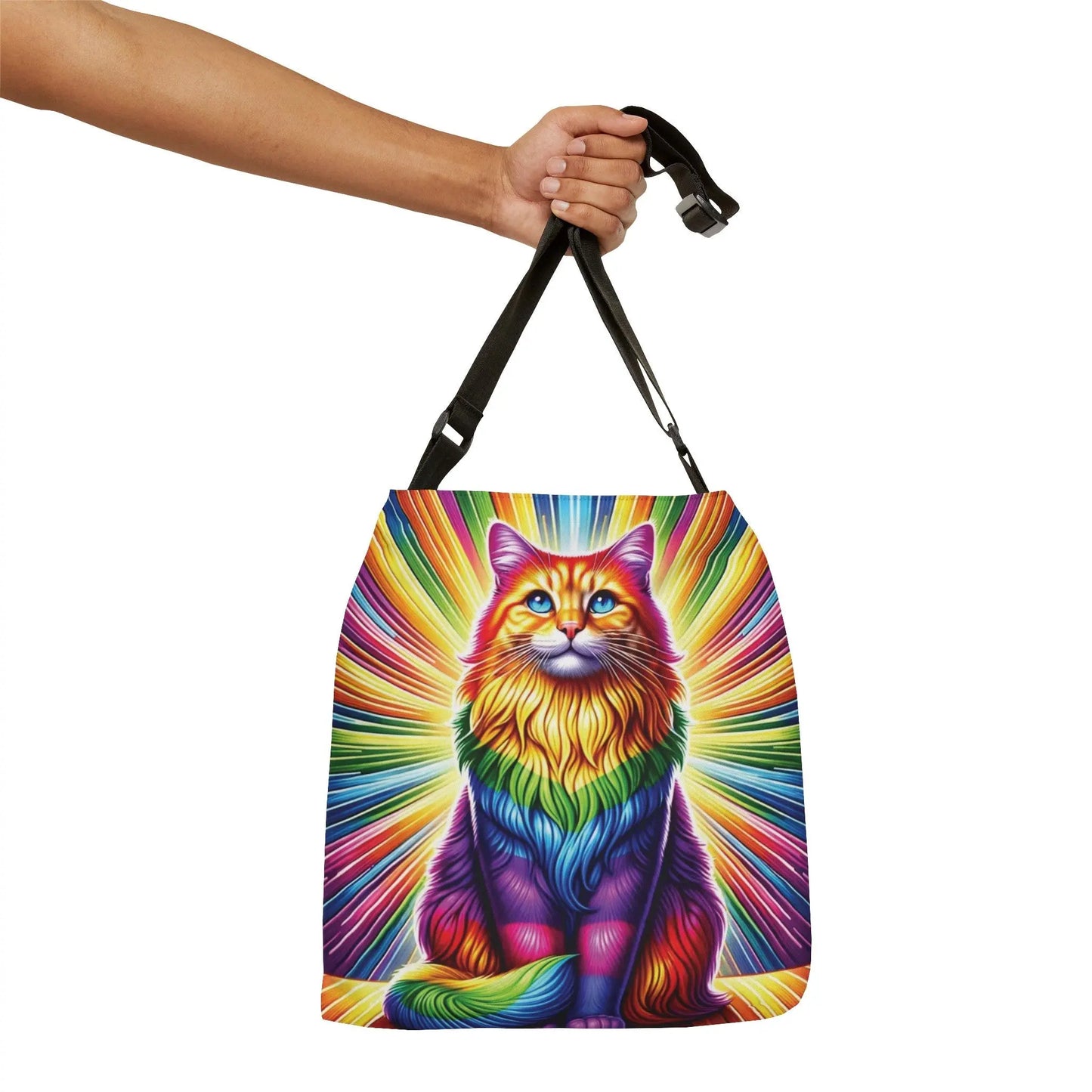 Rainbow Fluffy Cat - Adjustable Strap -Two Sizes - Tote Bag - Bags