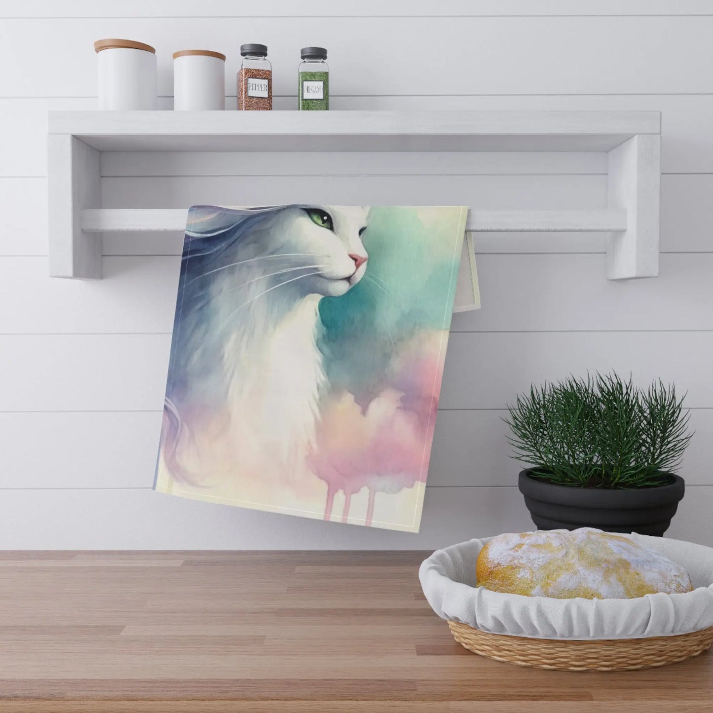 Watercolor Caticorn - Cat Unicorn - Kitchen Tea Towel - Home Decor
