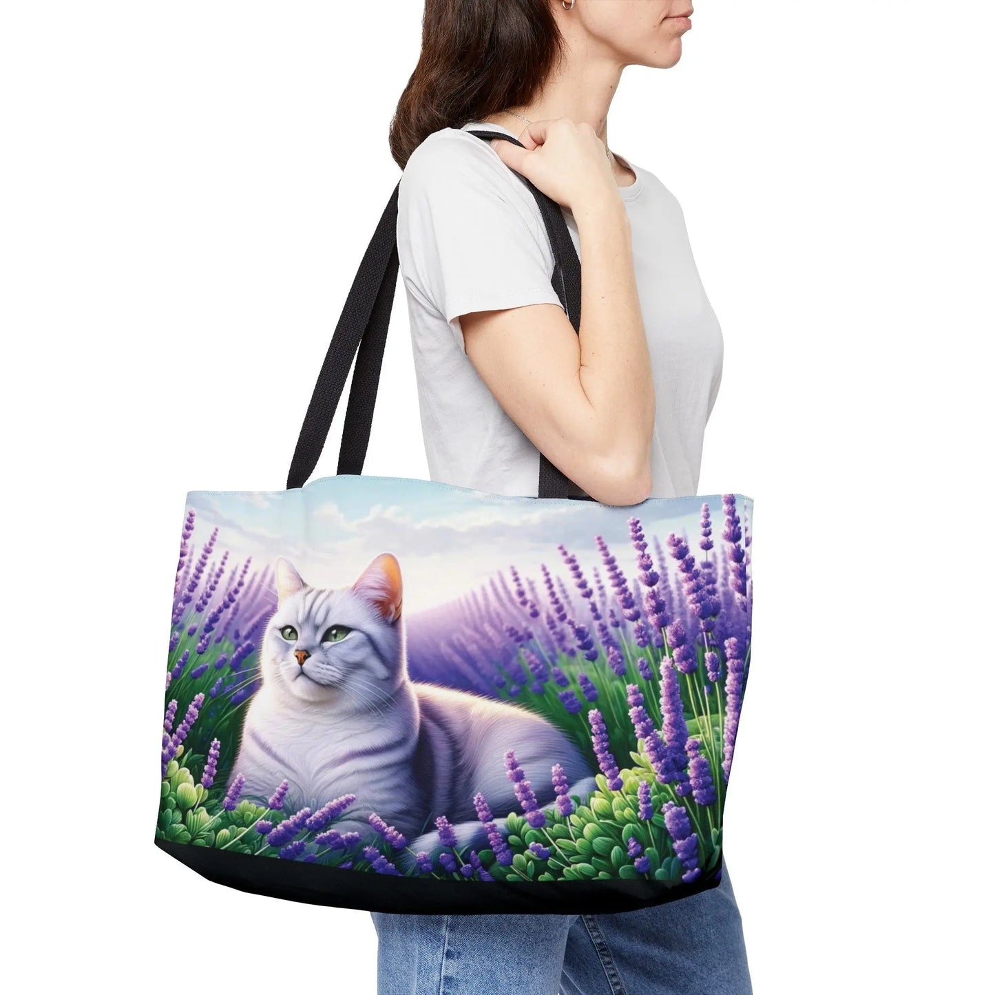 White Cat Lavender Fields - Weekender Tote Bag - Bags