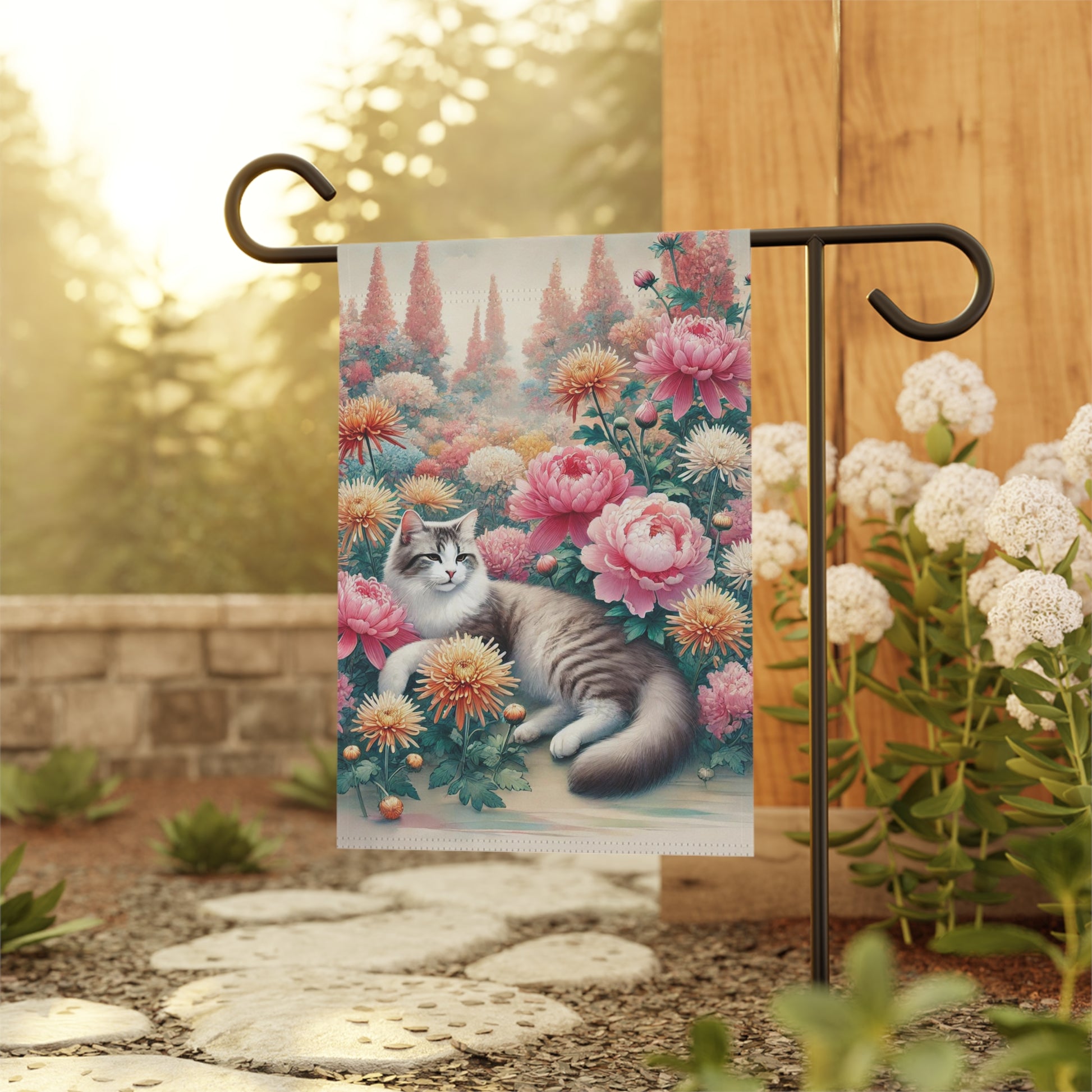 November Birth Flower - Cat Lover - Garden & House Banner Yard Floag   