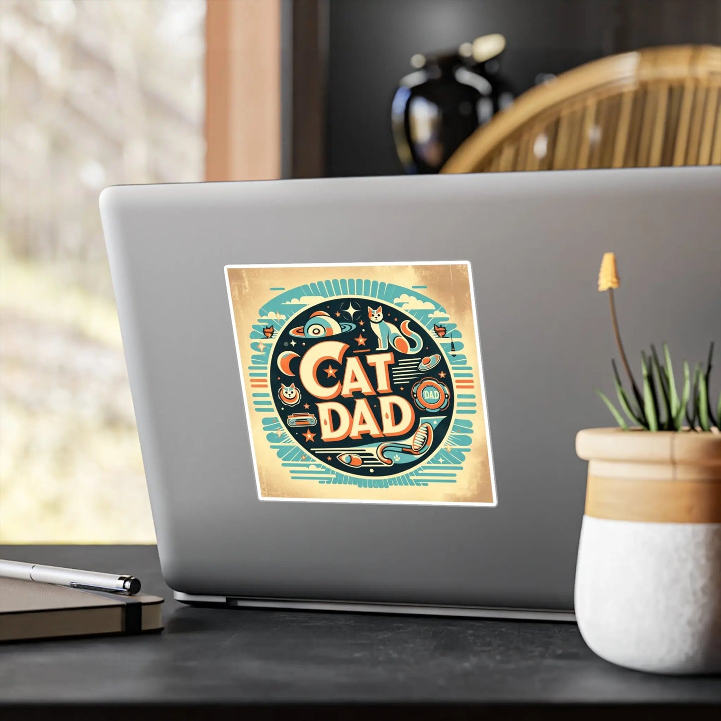 Retro Cat Dad Sticker Kiss-Cut Vinyl Decals Sticker - Montecore PawPrints