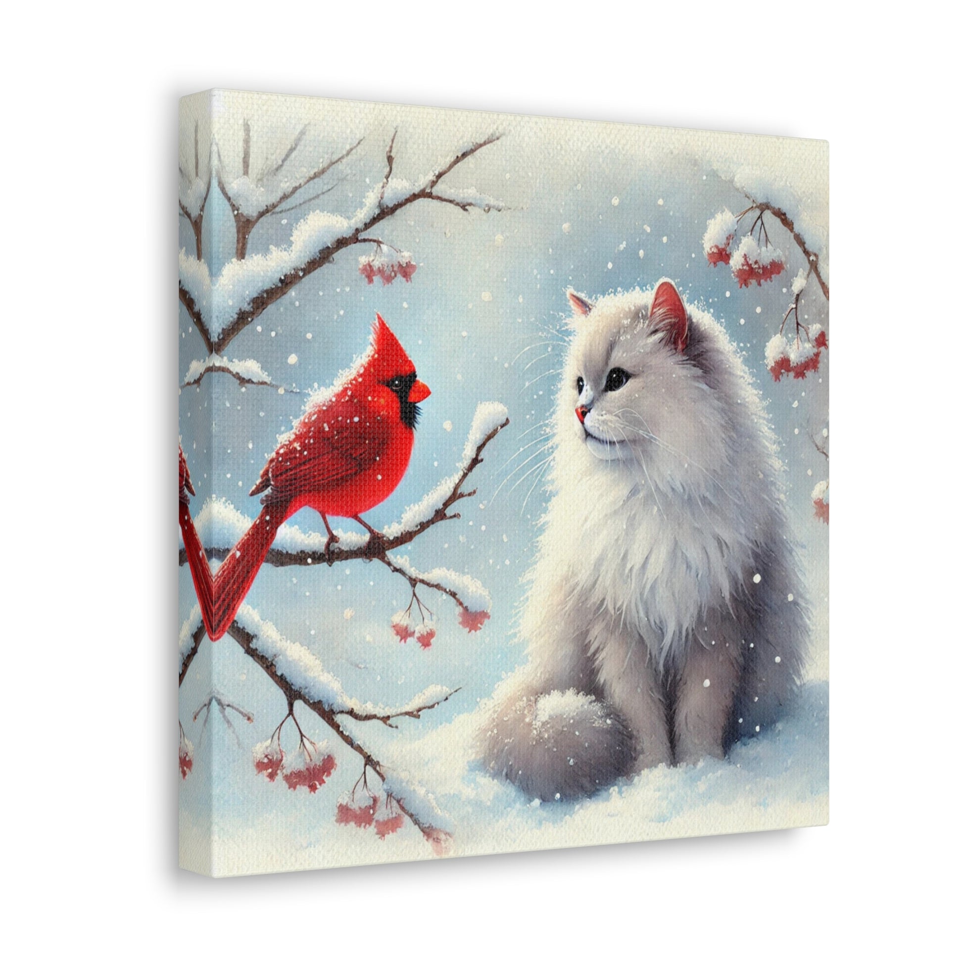 Winter Cardinal - Cat Lover - Holiday Decor - Canvas Gallery Wraps   