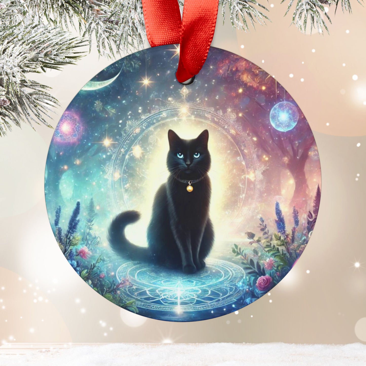 Black Cat - Cosmic Acrylic Ornament with Ribbon   