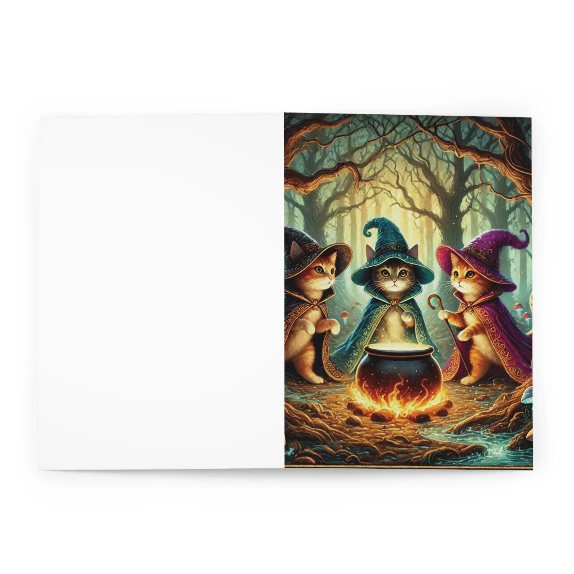 Halloween - Cauldron Cat Witches Greeting Cards (5 Pack)   