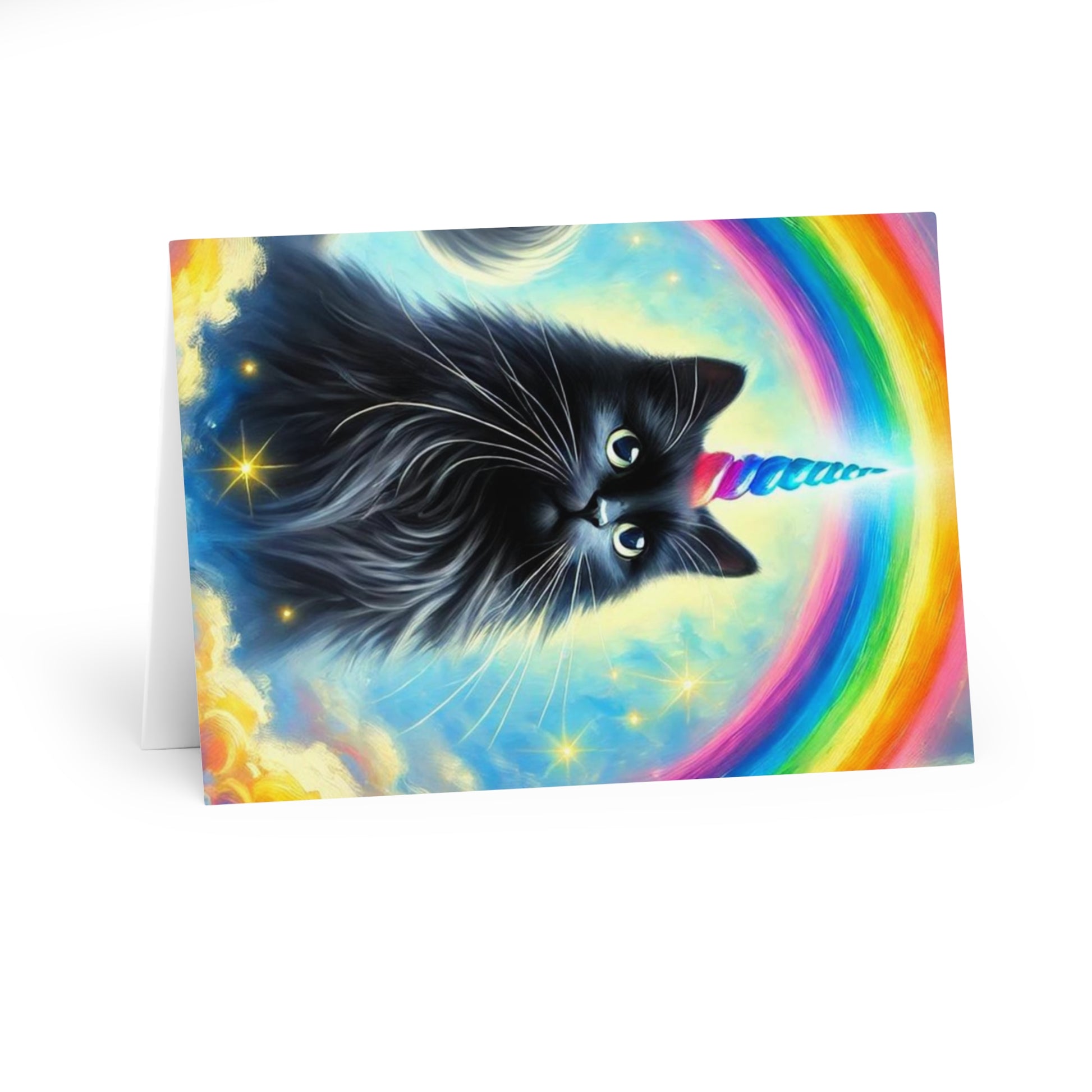 Caticorn in the Clouds - Cat Unicorn Rainbows- Blank Greeting Cards (5 Pack)   