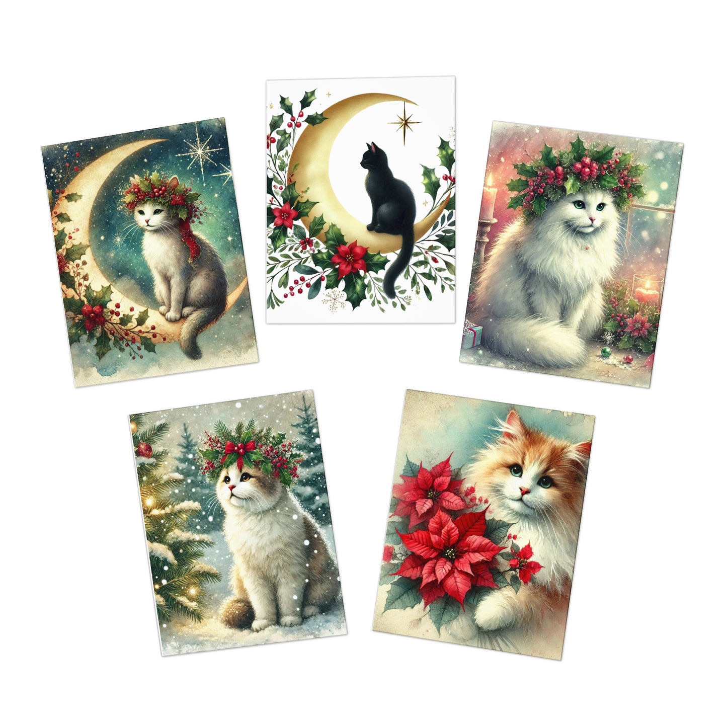 Winter Moon - Holiday - Cat Lover - Multi-Design Greeting Cards (5-Pack)   