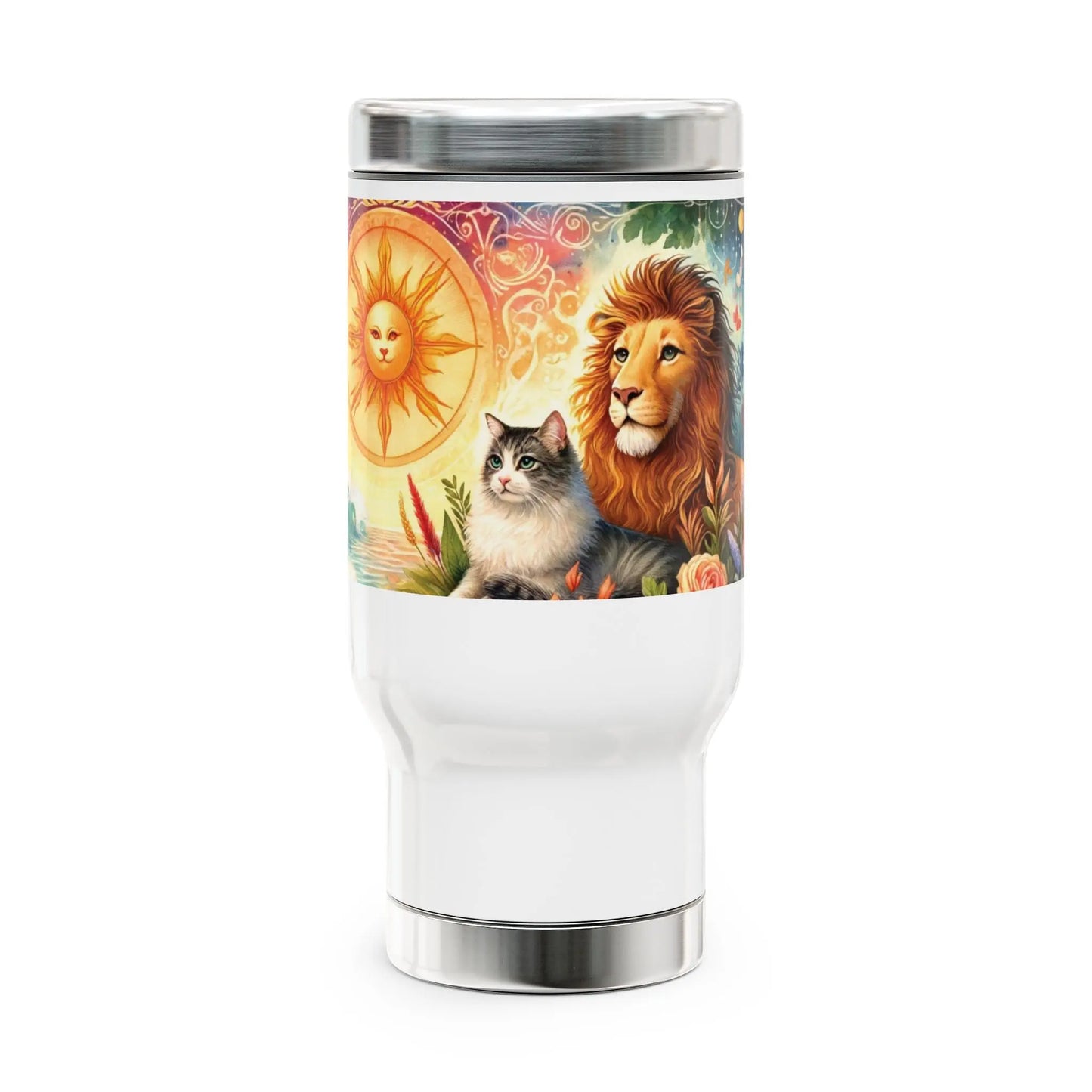 Leo - Cat Lover -Stainless Steel Travel Mug with Handle, 14oz   