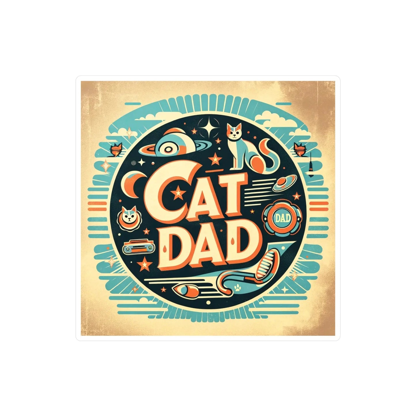 Retro Cat Dad Sticker Kiss-Cut Vinyl Decals Sticker - Montecore PawPrints