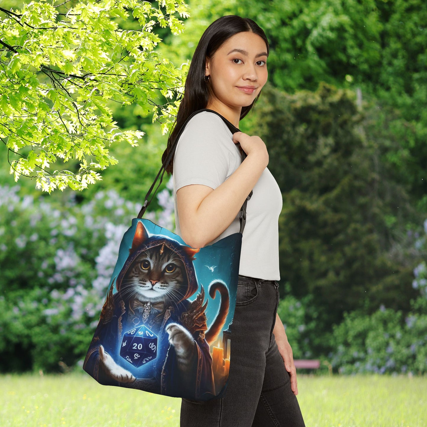 Dungeons and Dragons Cat Sorcerer - Adjustable Strap Tote Bag   