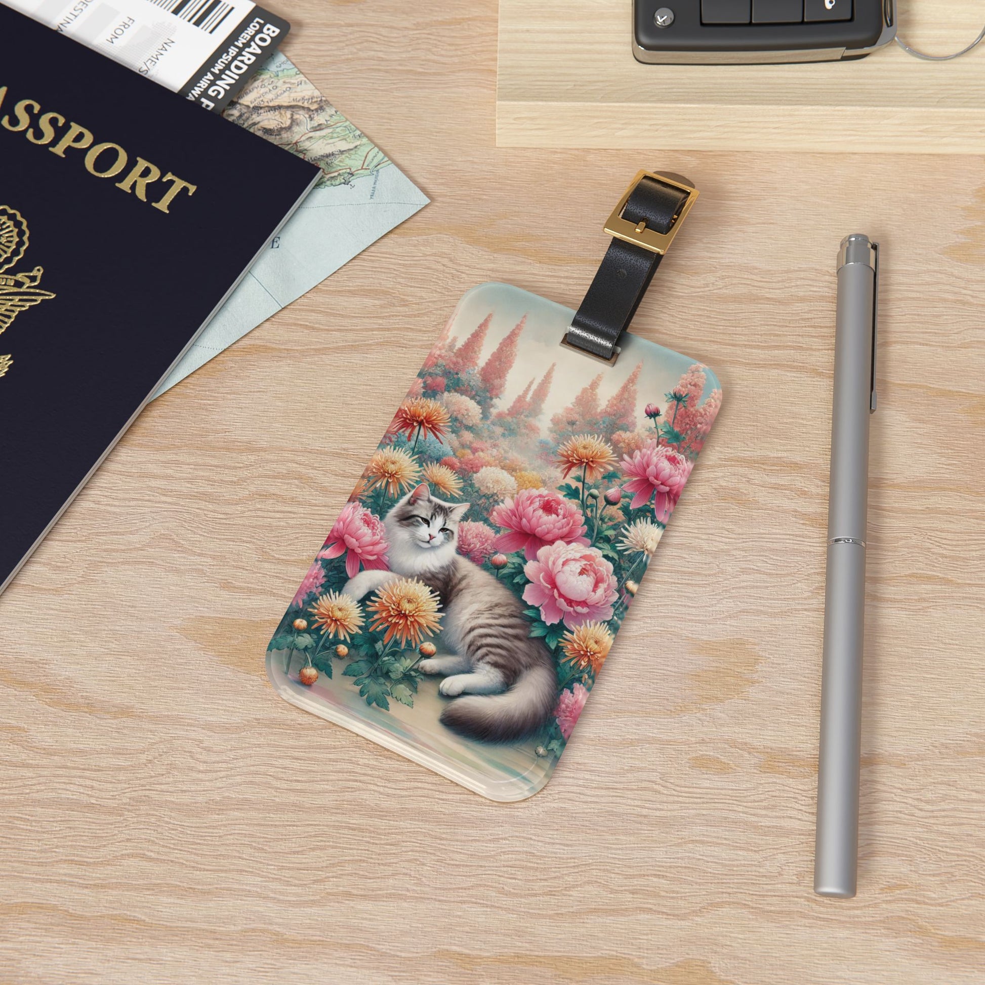 November Birth Month Flowers - Cat Lover - Luggage Tag - Travel Gift   