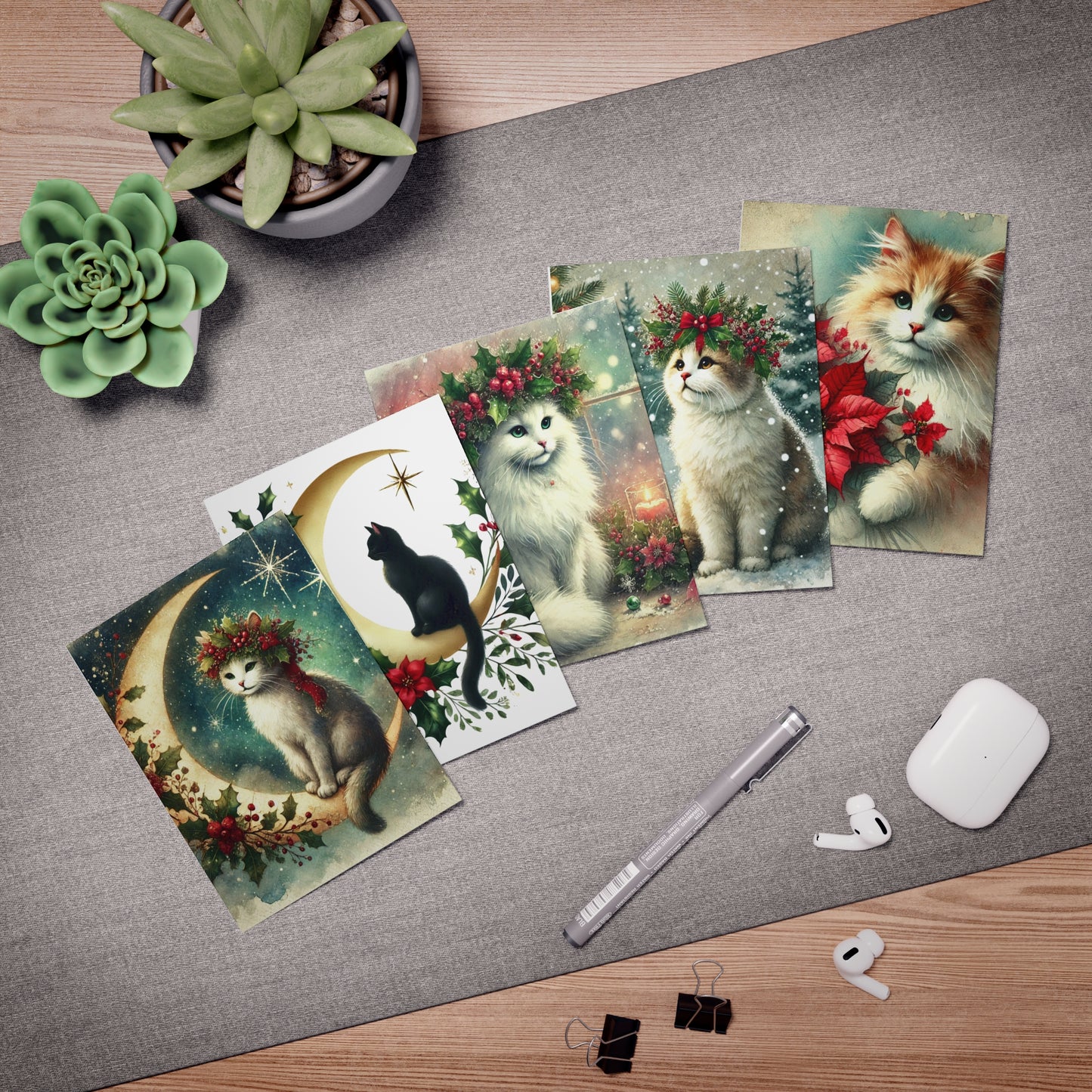 Winter Moon - Holiday - Cat Lover - Multi-Design Greeting Cards (5-Pack)   