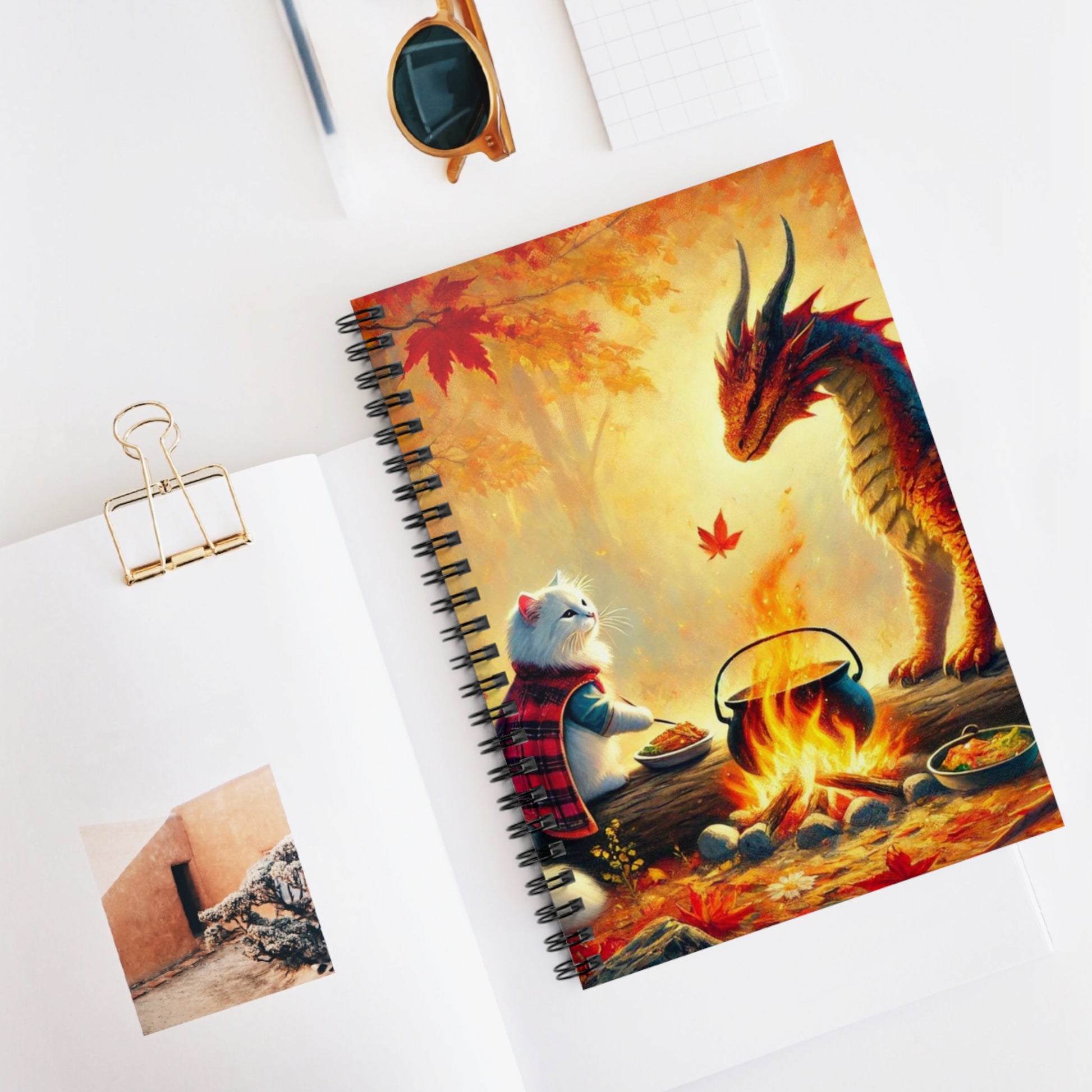 Dragon Fall Campfires - Cat Adventures - Spiral Notebook - Ruled Line   