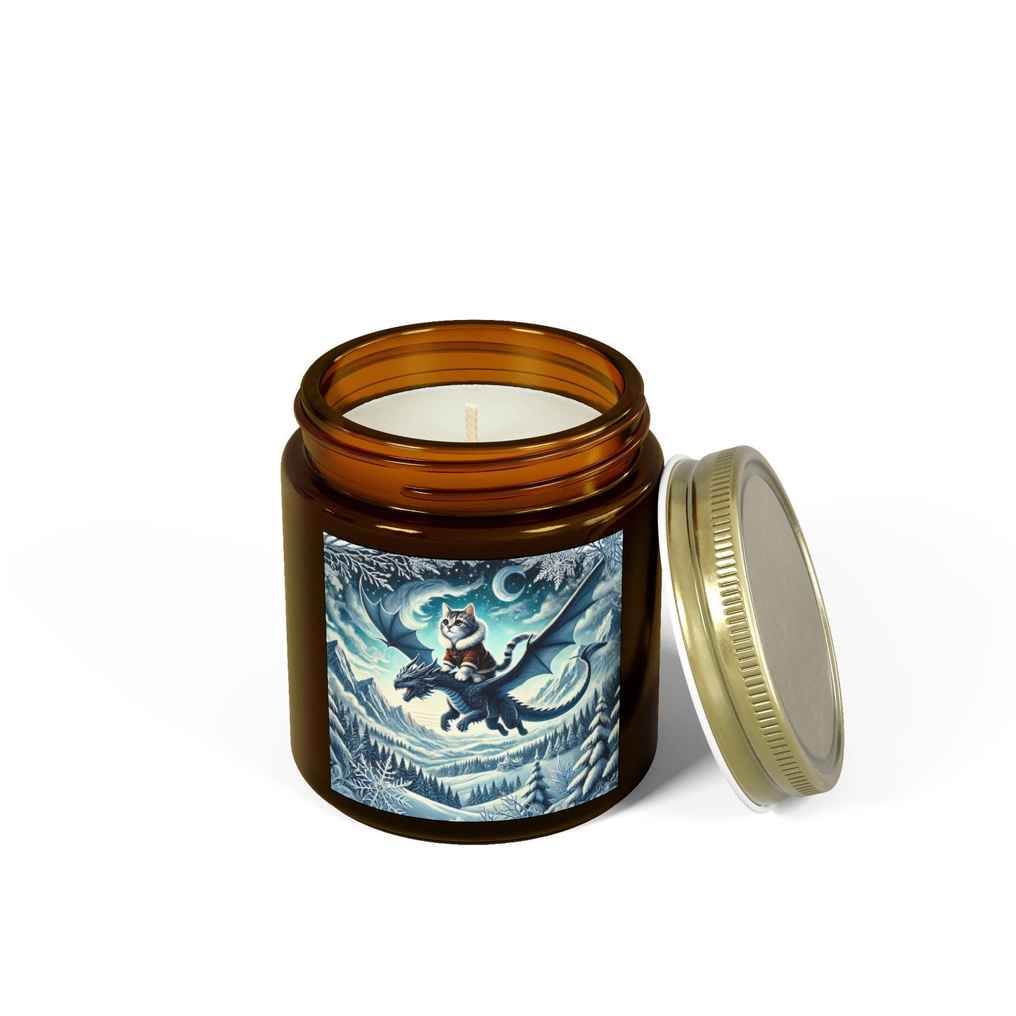 Winter Dragon Flight - Cat Lover - Scented Coconut Apricot Candles 4oz   