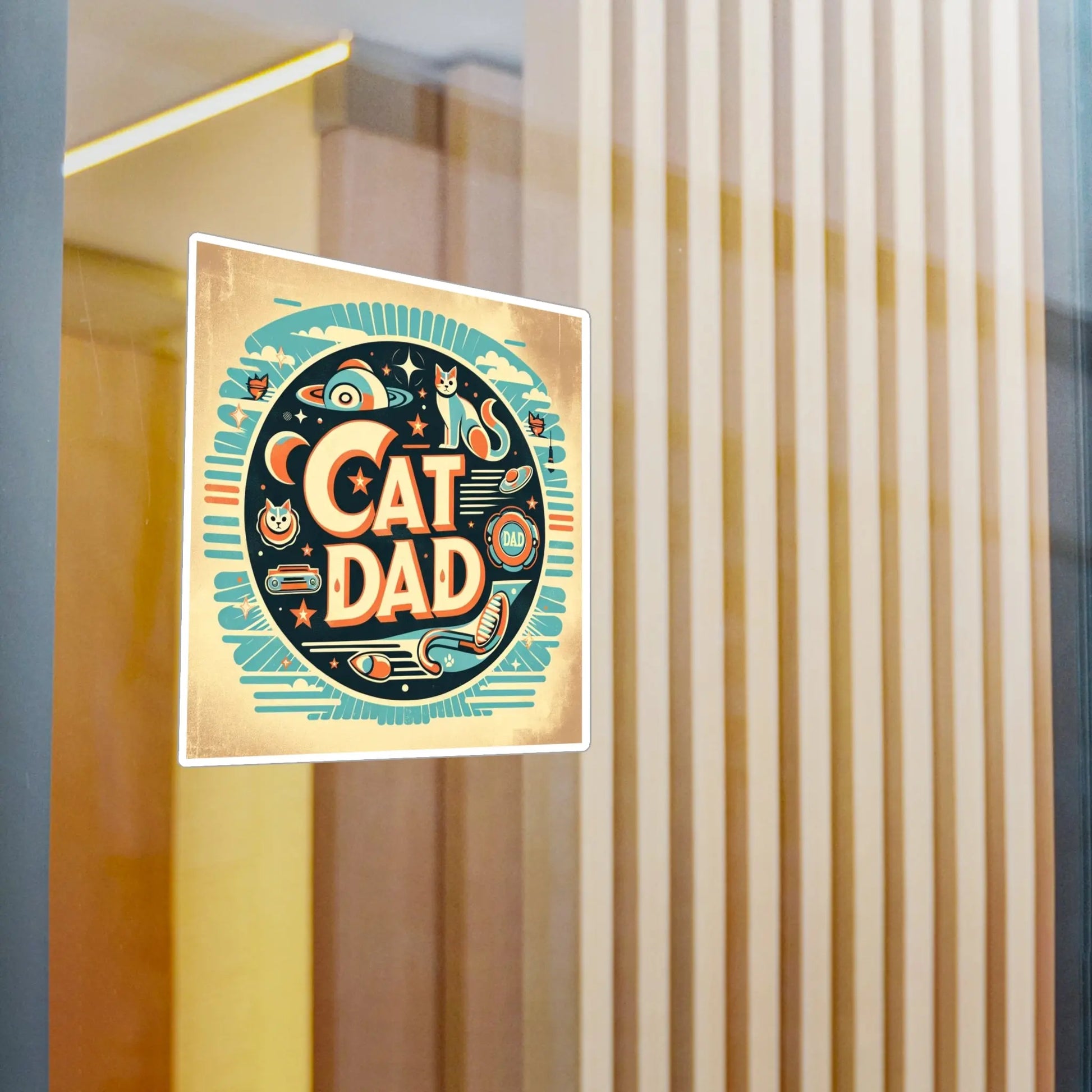 Retro Cat Dad Sticker Kiss-Cut Vinyl Decals Sticker - Montecore PawPrints