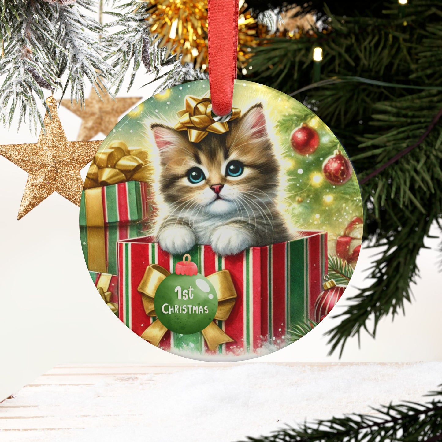 First Christmas - Kitten Present - Ornament   