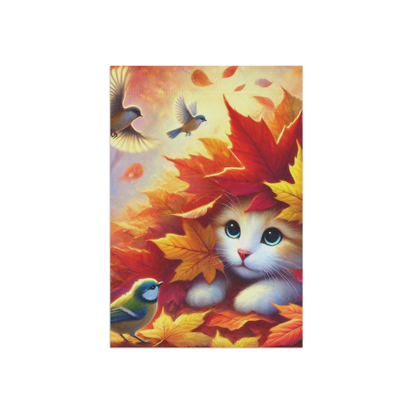 Fall Leaf Piles - Cat Lover - Garden & House Banner   