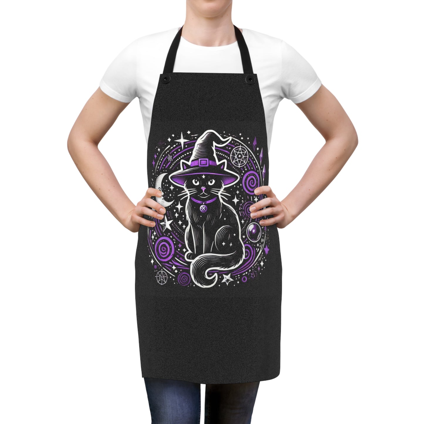 Halloween Cat Witch - Black and Purple Apron   