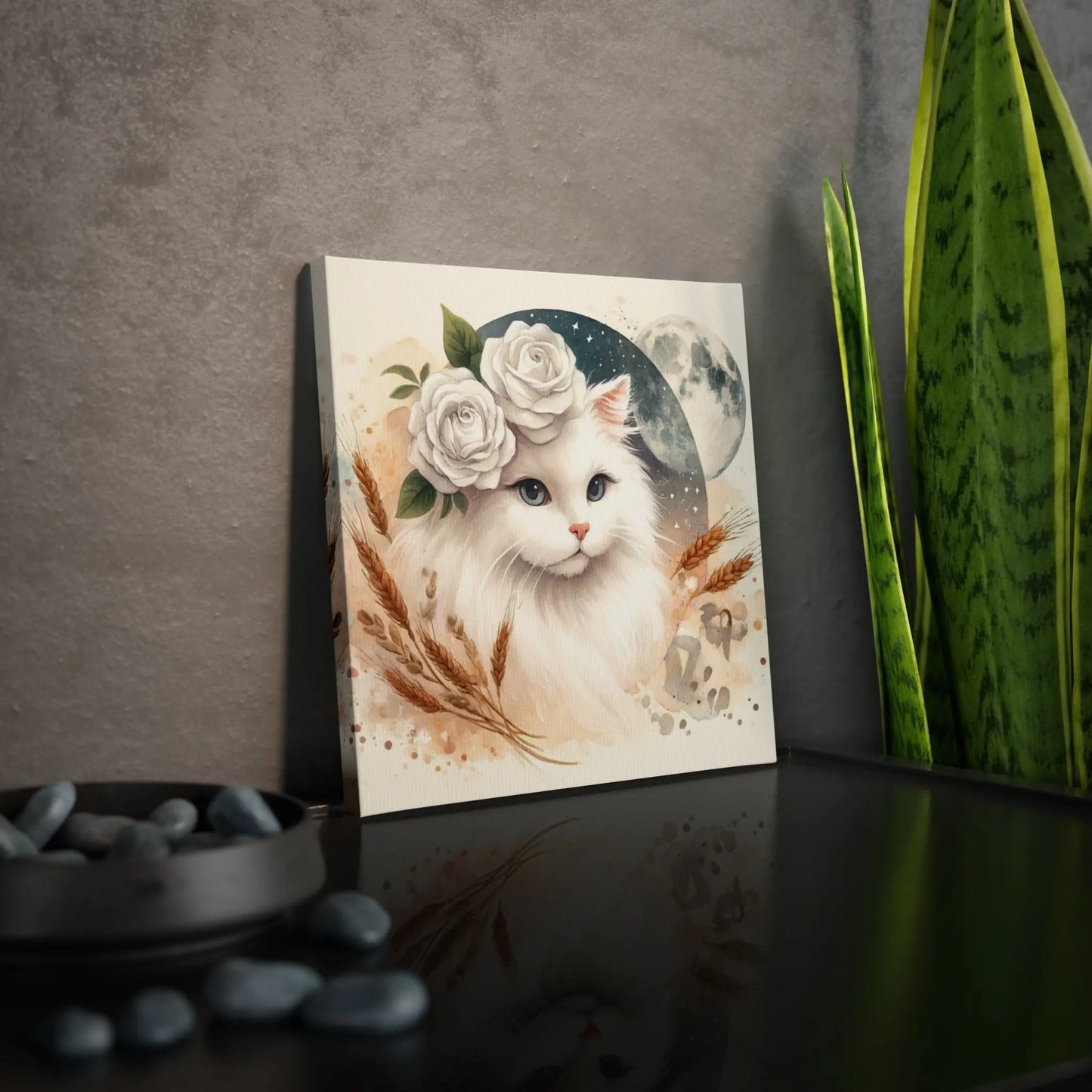 Celestial White Cat  - Vigo  - Wall Art Decor 8x8   