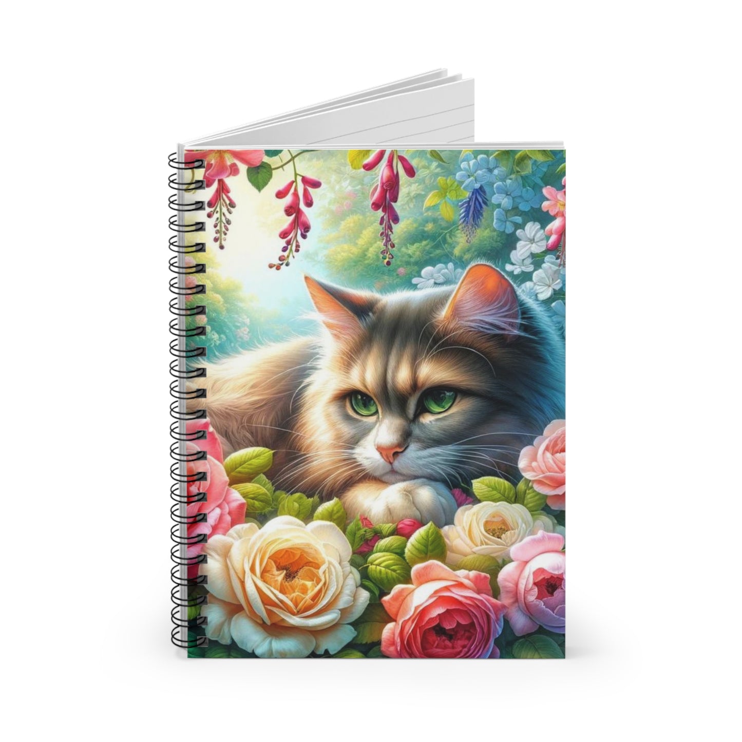 June Birth Flower - Rose - Cat Lover -Spiral Notebook - Ruled Line   