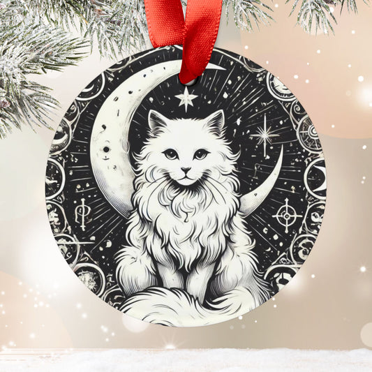 Cat Tarot Moon - Acrylic Ornament with Ribbon   