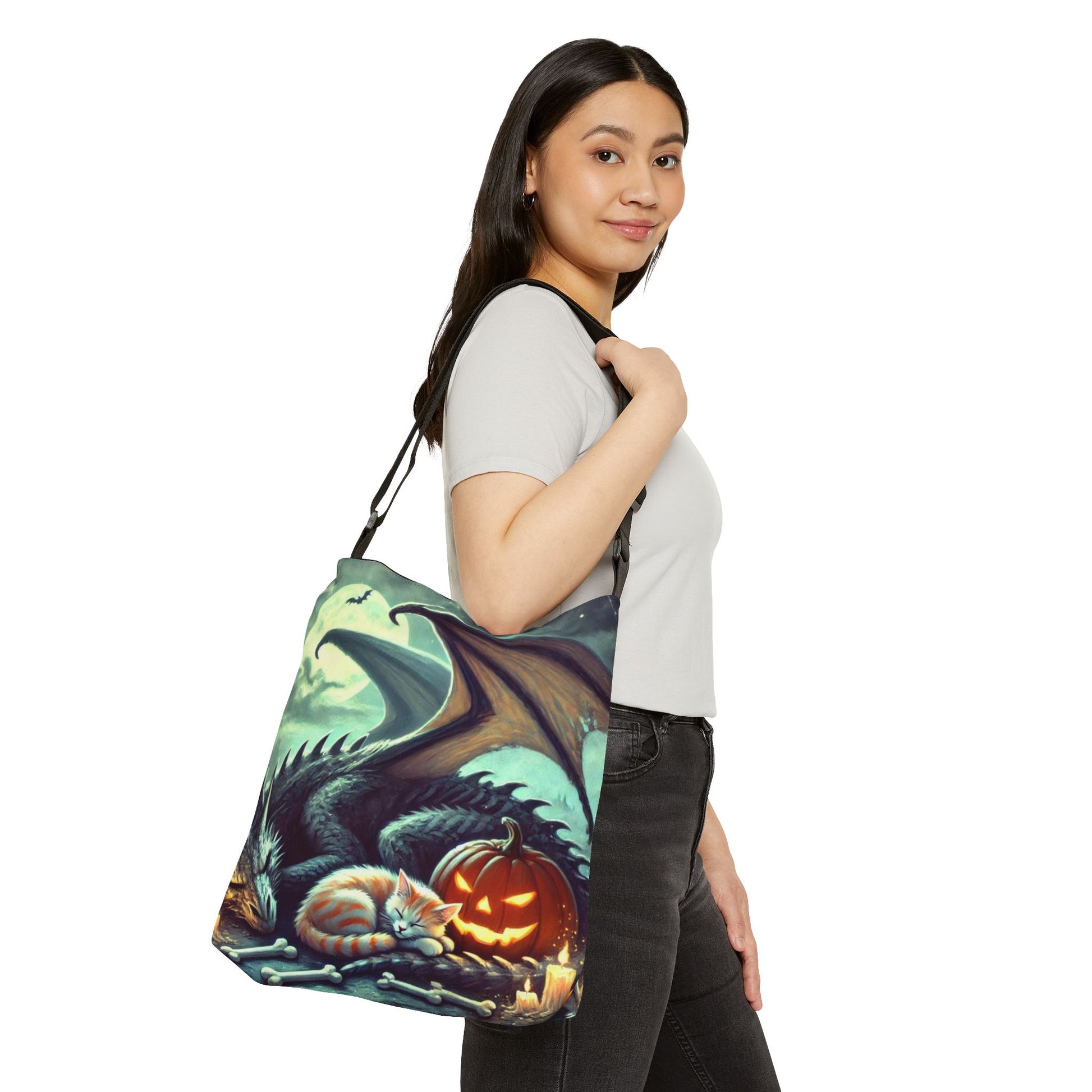 Trick or Treat Bag - Dragon Candy Protection - Cat Lover Halloween - Adjustable Tote Bag (AOP)   