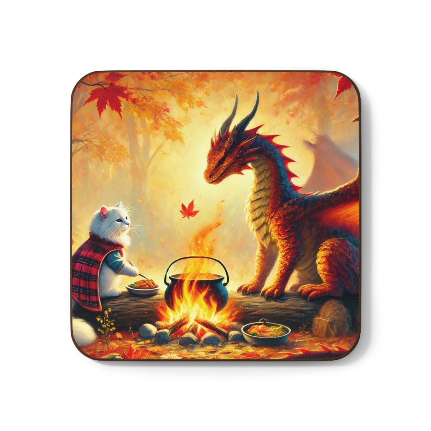 Fall Dragon Adventures - Cat lover - Hardboard Back Coaster   