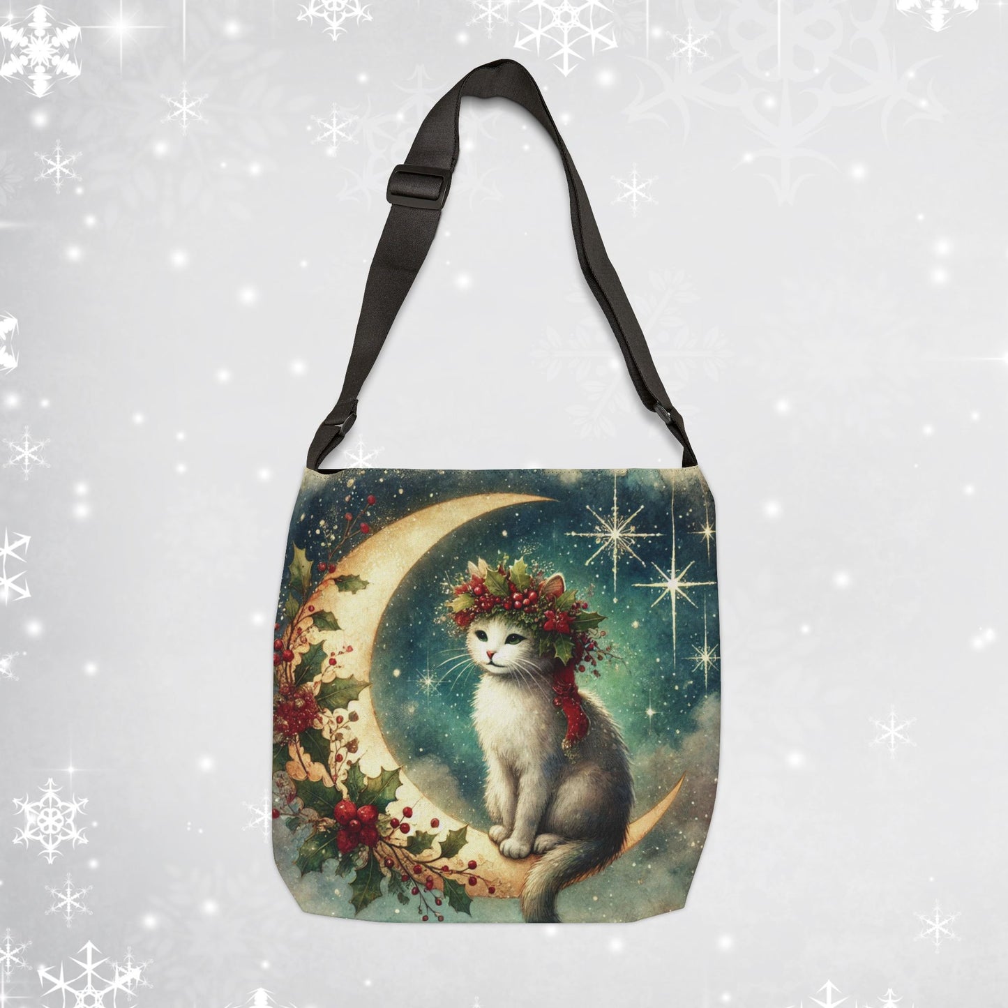 Holiday Moon - Cat Lover - Adjustable Strap Tote Bag   