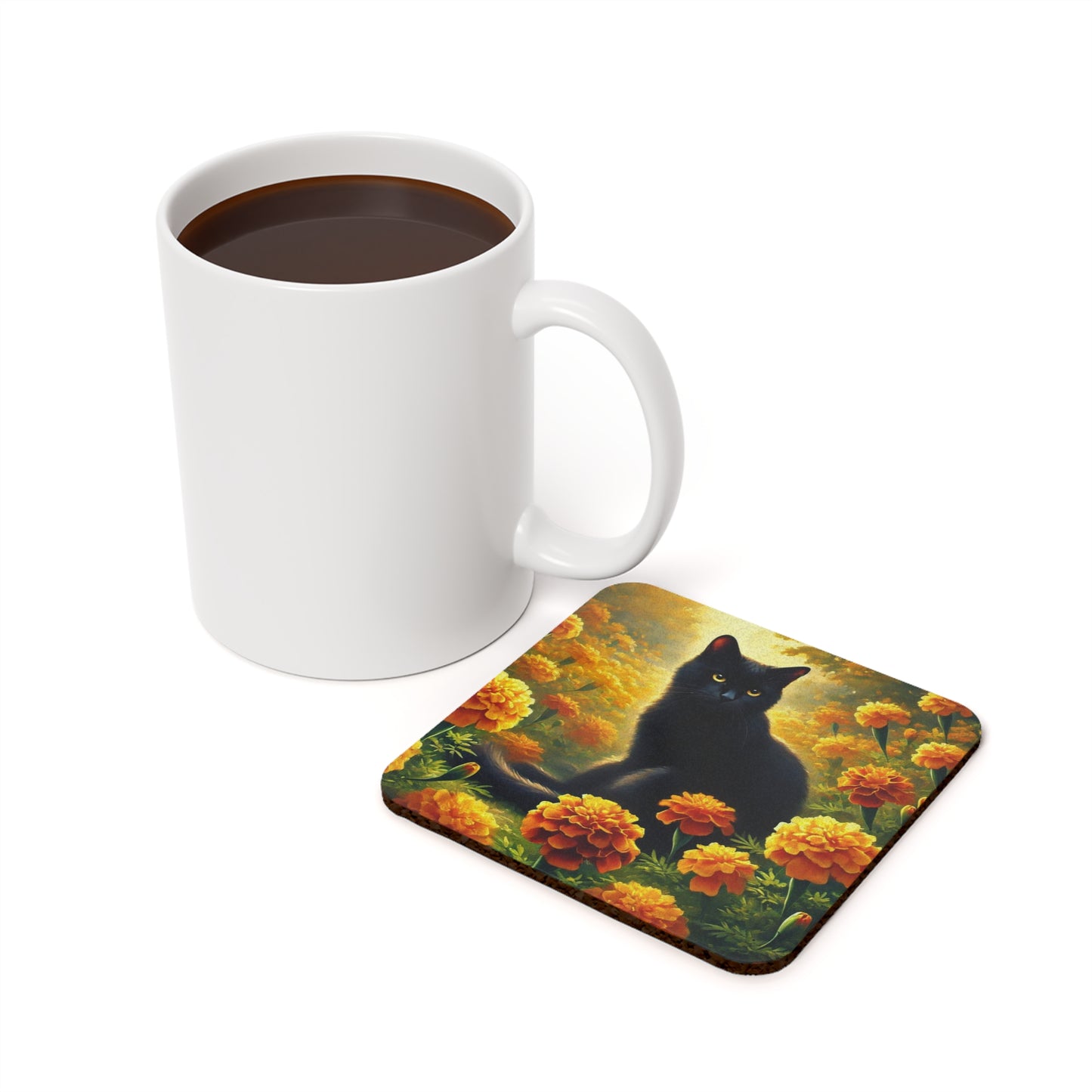 October Birth Flower - Marigold - Cat Lover Coaster   