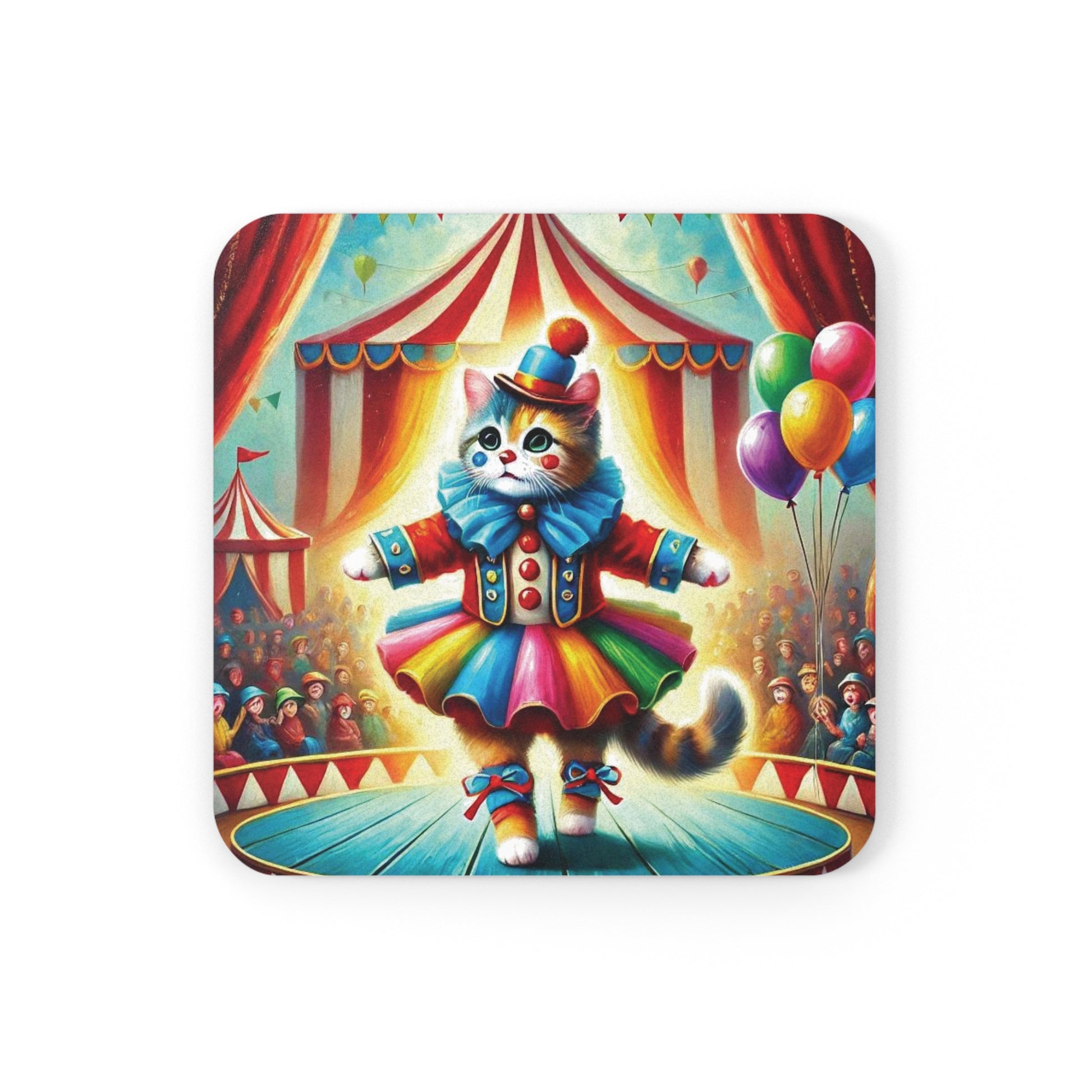 Circus Cat Clown Ballerina  - High Gloss Drink Coaster   