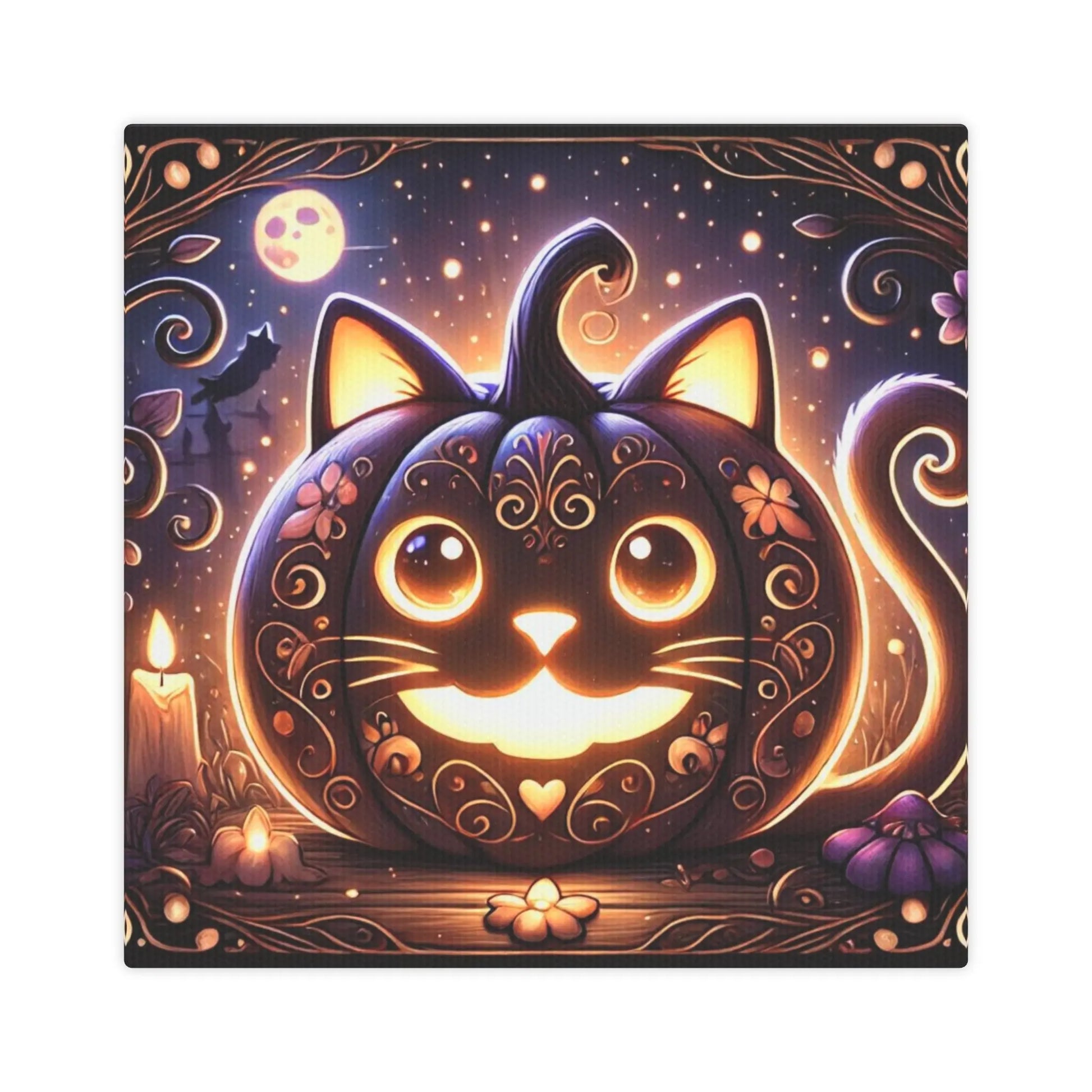 Halloween Decor - Cat Jack-O-Lattern - Cat Lover - Wall Art Decor 8x8   