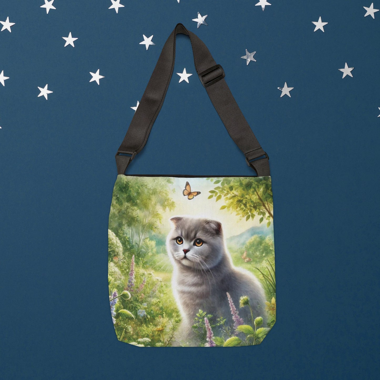 British Fold - Cat Lover - Book Bag  - Adjustable Strap Tote Bag   